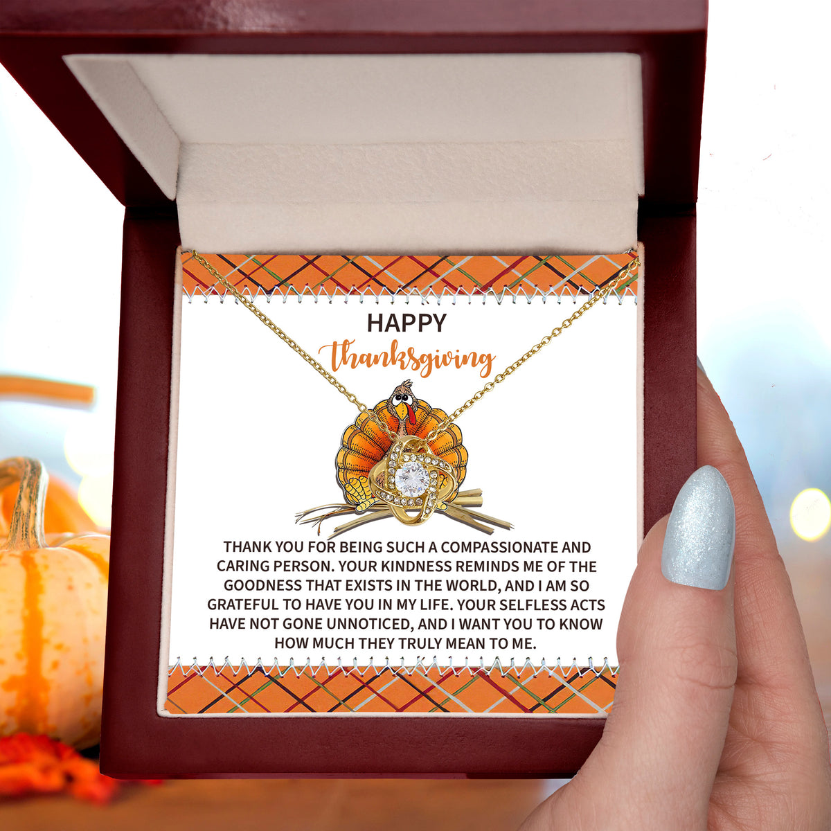 Thankful for Your Kind Heart Gold Love Knot Necklace – Meaningful Thanksgiving Gift for Her