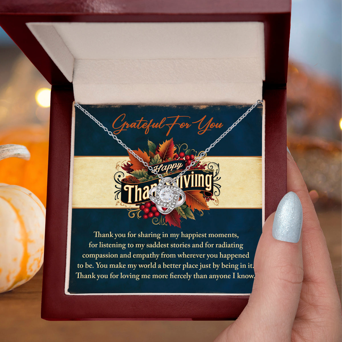 Grateful You Share Every Moment Gold Love Knot Necklace – Heartfelt Thanksgiving Gift for Her