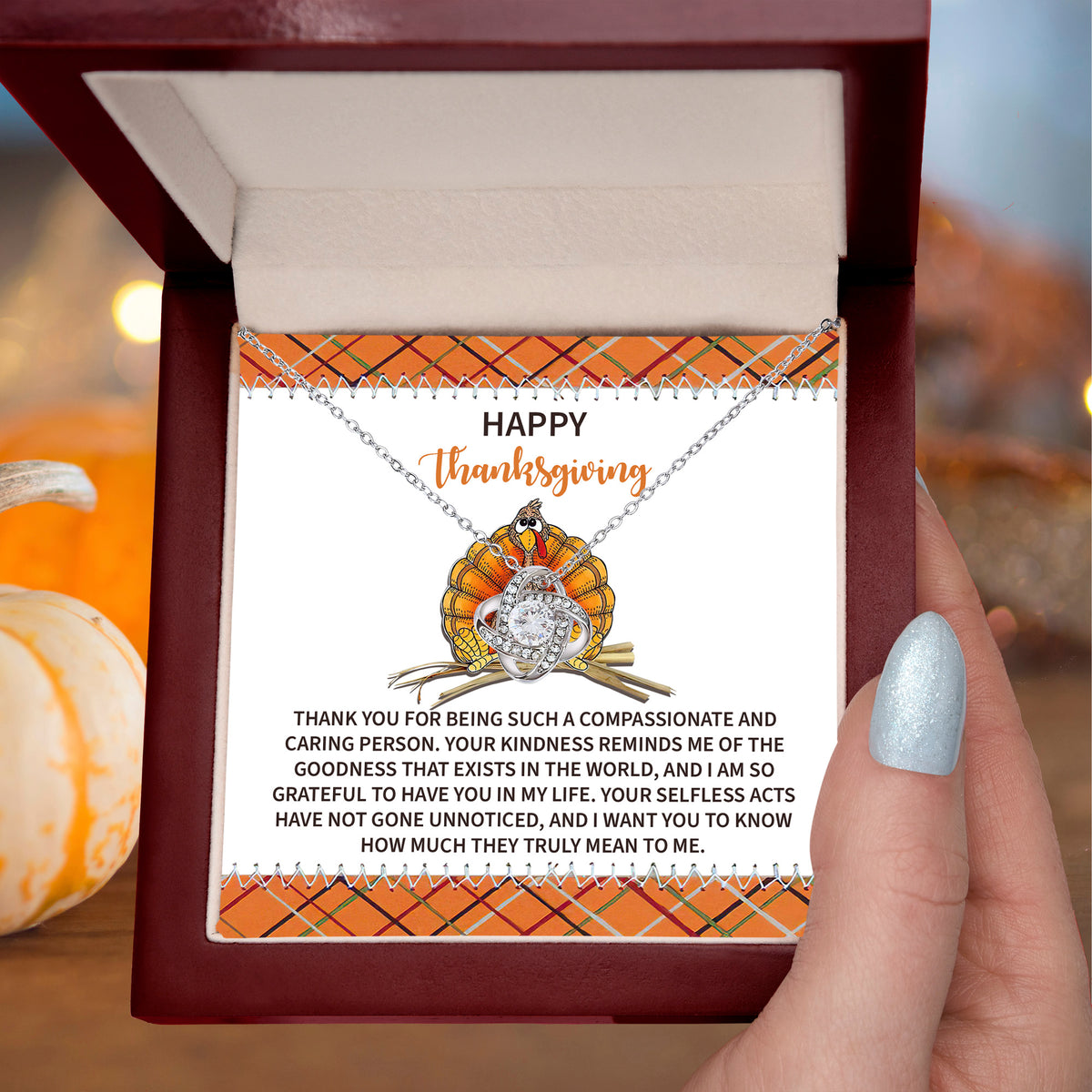 Thankful for Your Kind Heart Gold Love Knot Necklace – Meaningful Thanksgiving Gift for Her