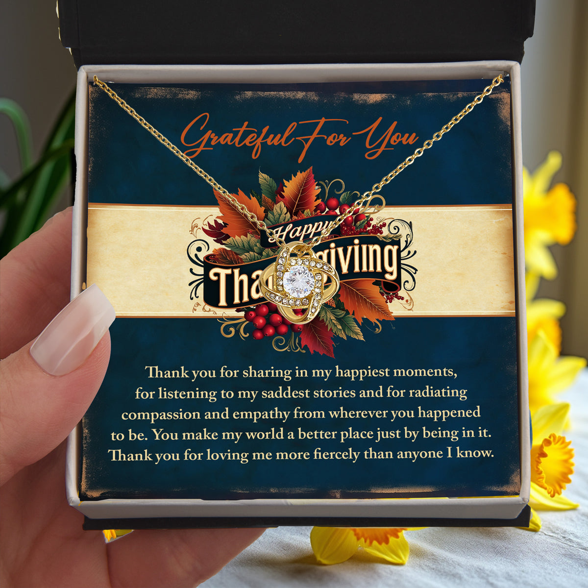 Grateful You Share Every Moment Gold Love Knot Necklace – Heartfelt Thanksgiving Gift for Her