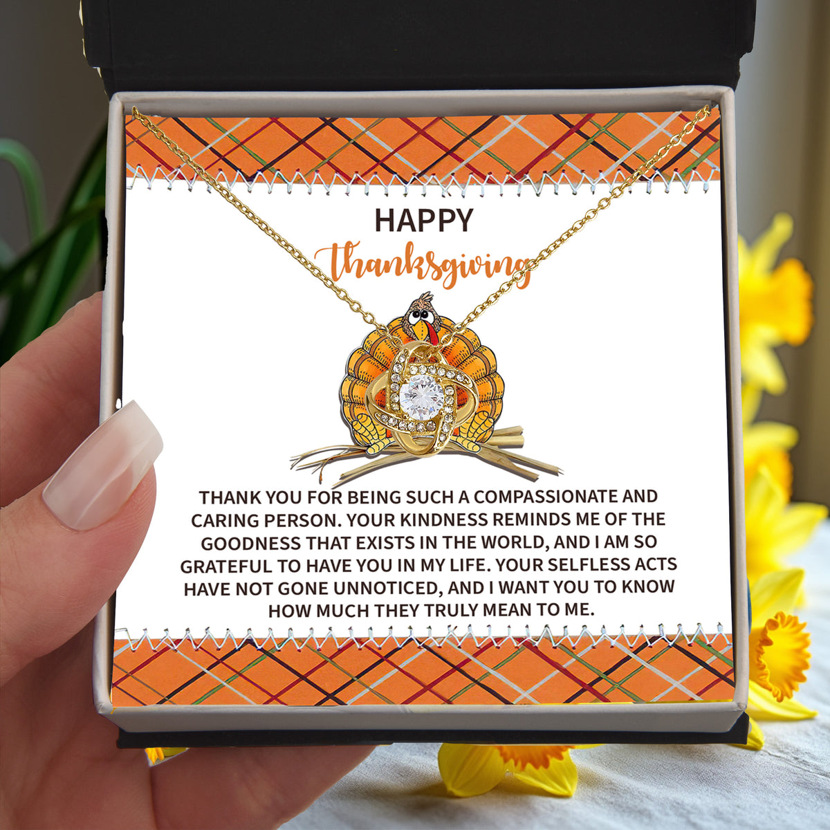 Thankful for Your Kind Heart Gold Love Knot Necklace – Meaningful Thanksgiving Gift for Her