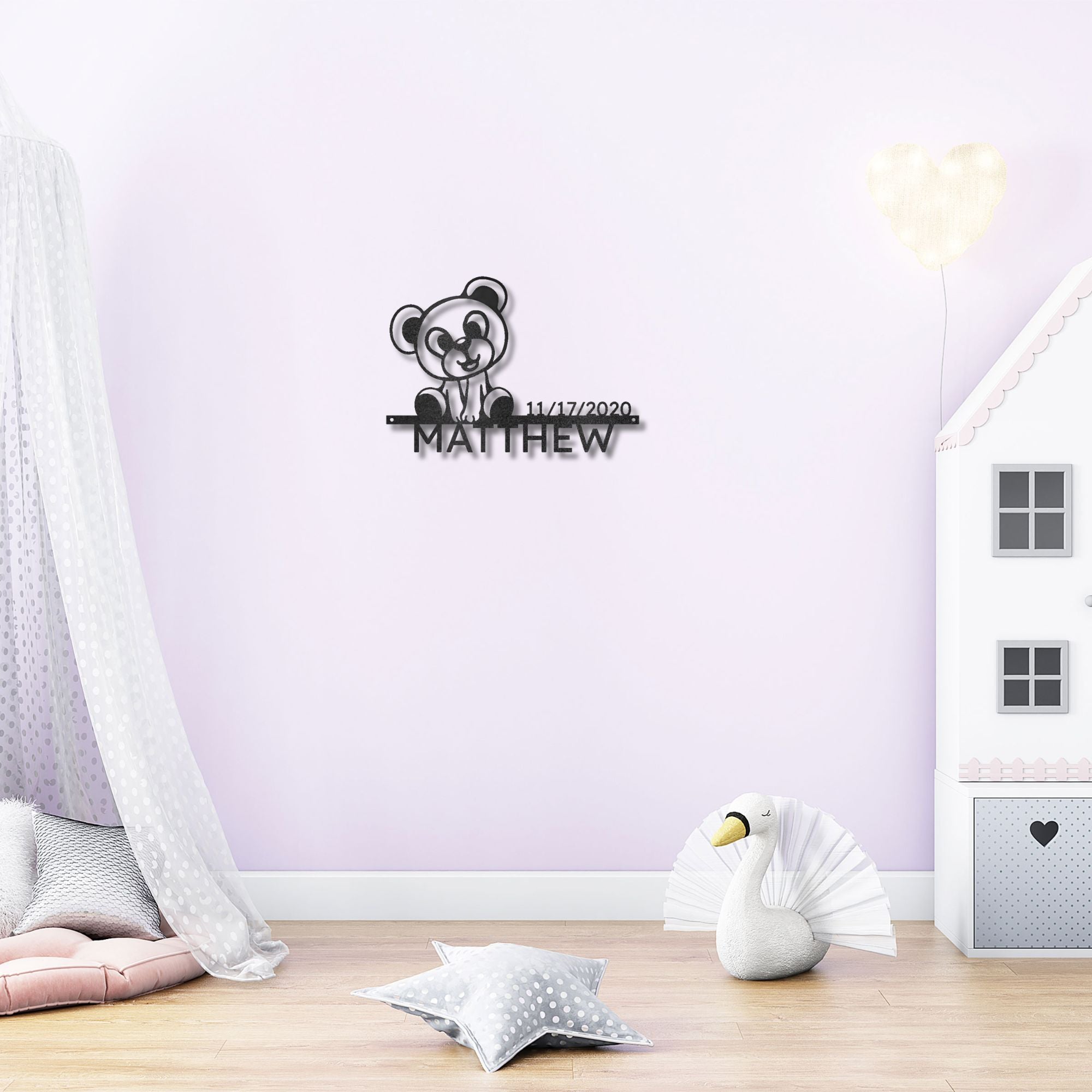 Personalized Teddy Bear Nursery Metal Wall Art – Custom Baby Name Sign with Birth Date – Nursery Decor – Baby Shower Gift