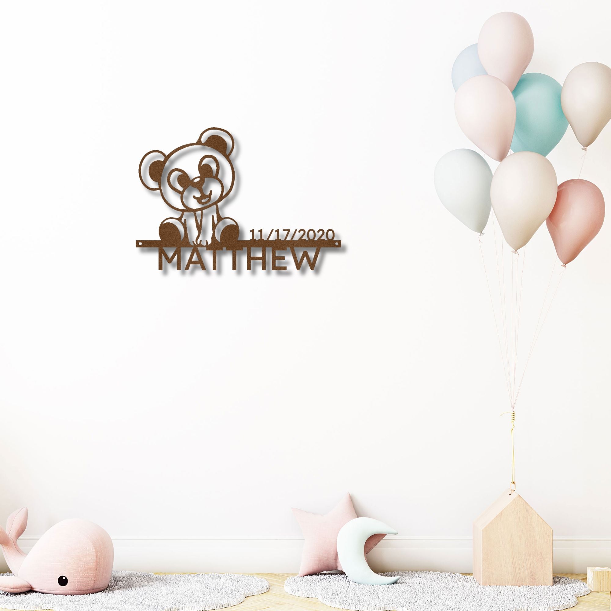 Personalized Teddy Bear Nursery Metal Wall Art – Custom Baby Name Sign with Birth Date – Nursery Decor – Baby Shower Gift