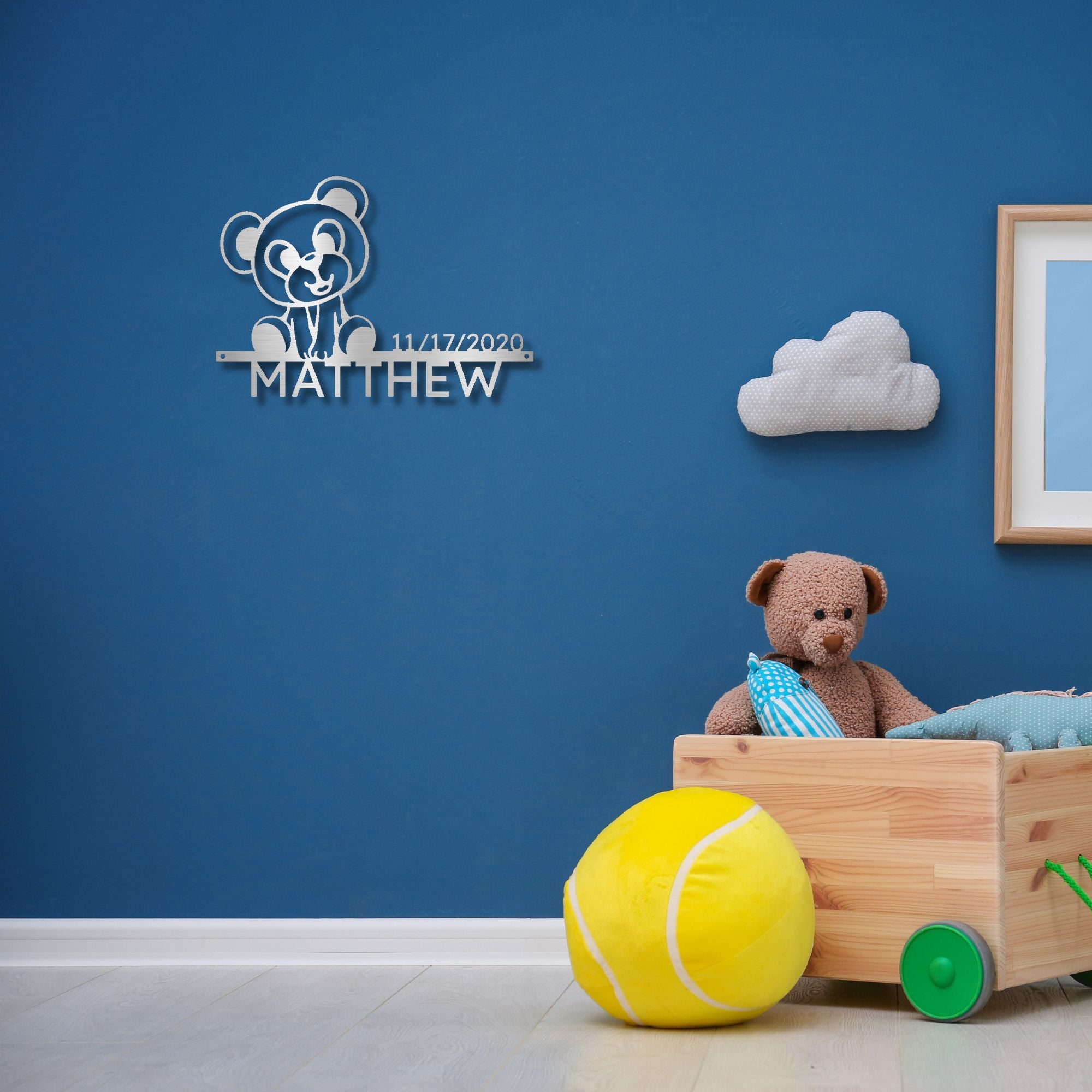 Personalized Teddy Bear Nursery Metal Wall Art – Custom Baby Name Sign with Birth Date – Nursery Decor – Baby Shower Gift