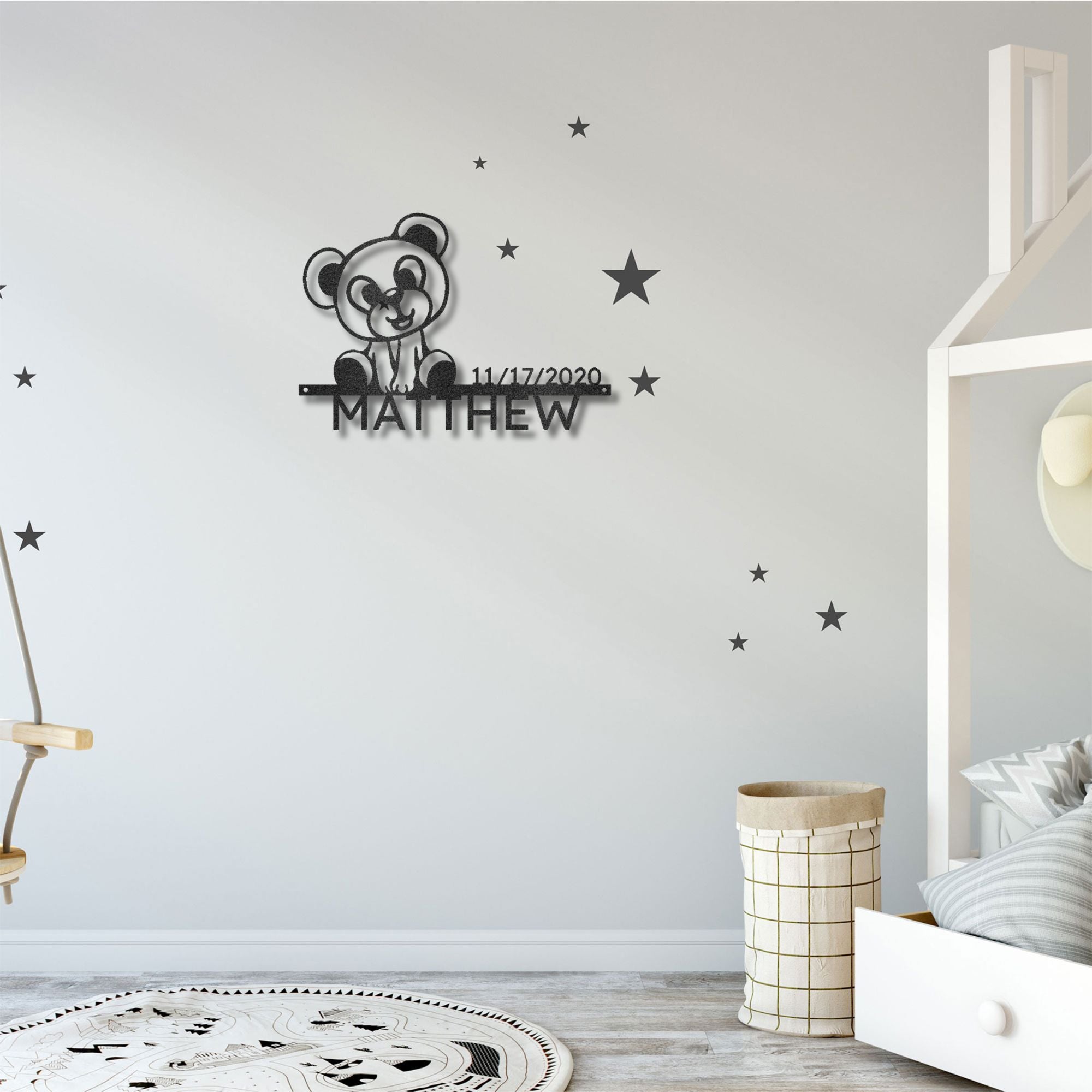 Personalized Teddy Bear Nursery Metal Wall Art – Custom Baby Name Sign with Birth Date – Nursery Decor – Baby Shower Gift