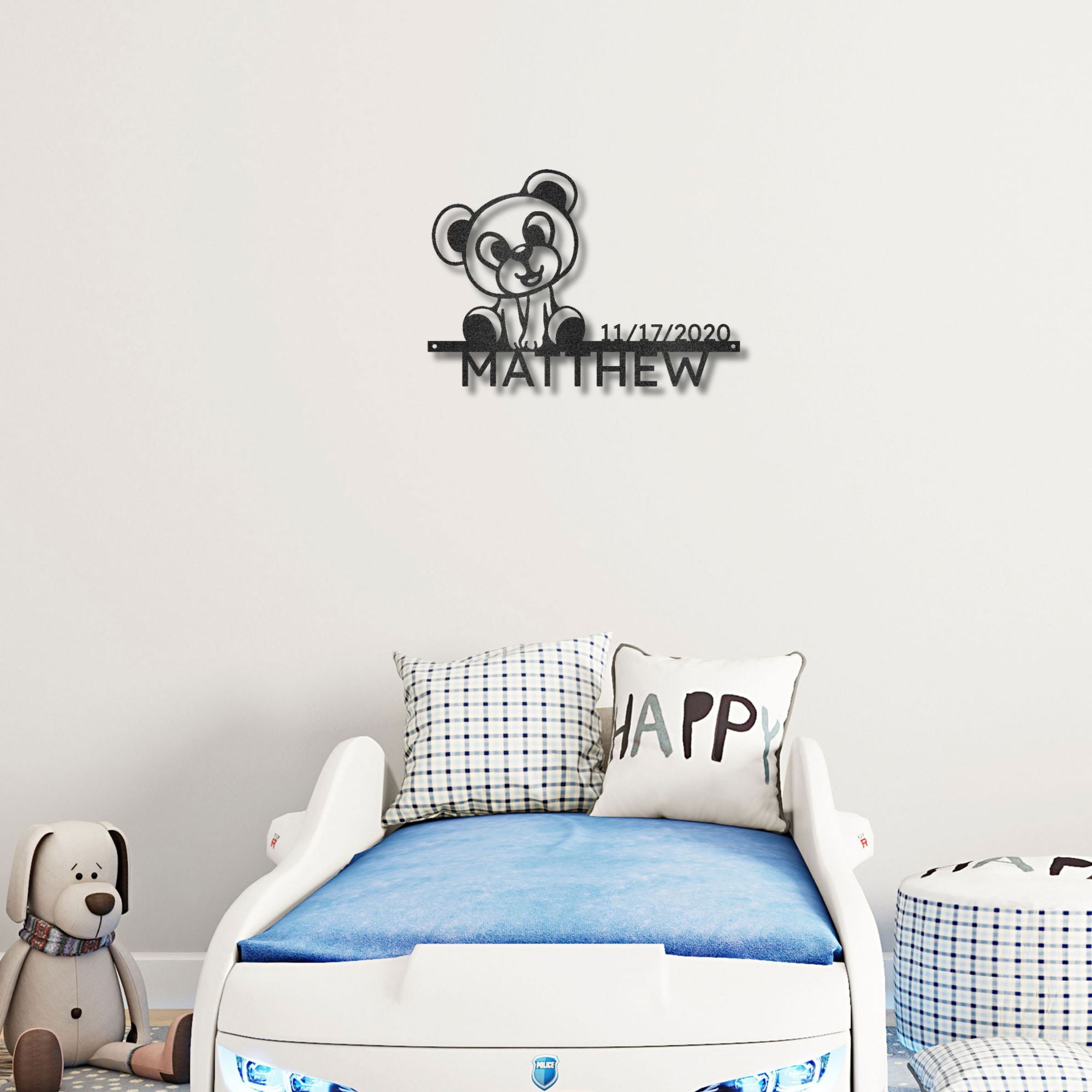 Personalized Teddy Bear Nursery Metal Wall Art – Custom Baby Name Sign with Birth Date – Nursery Decor – Baby Shower Gift