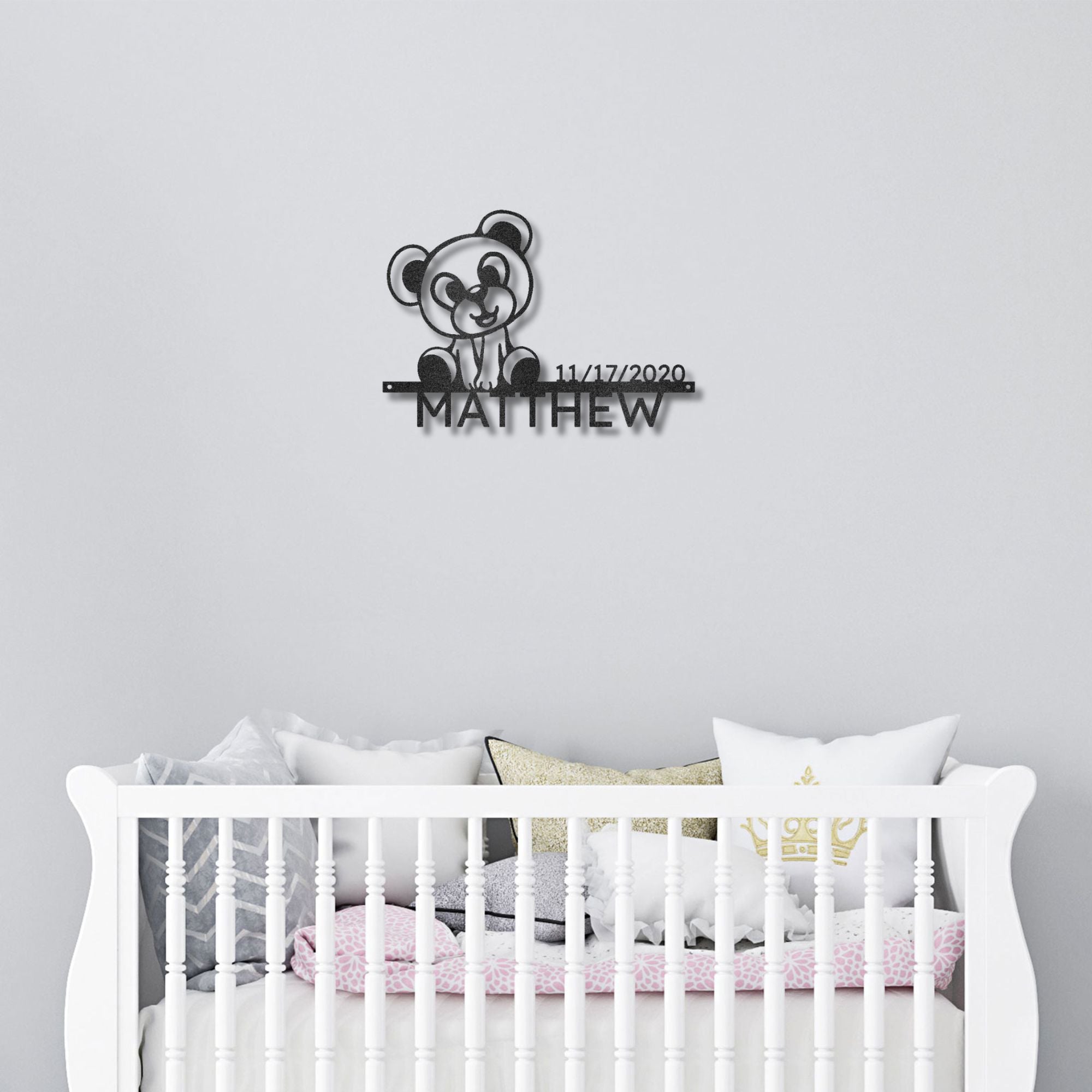Personalized Teddy Bear Nursery Metal Wall Art – Custom Baby Name Sign with Birth Date – Nursery Decor – Baby Shower Gift