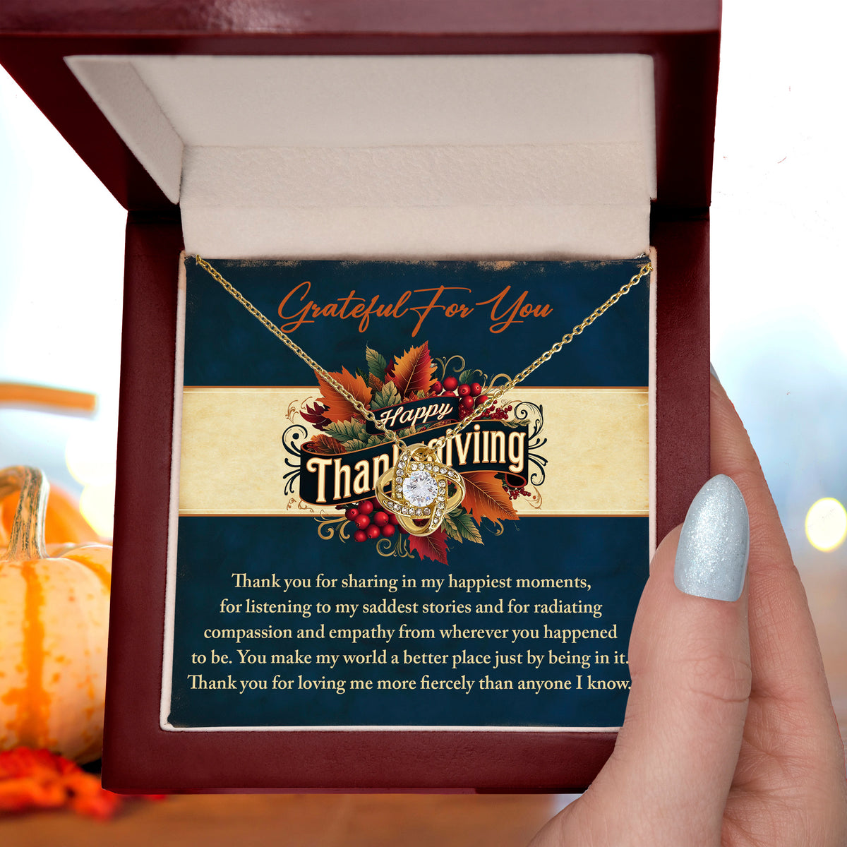 Grateful You Share Every Moment Gold Love Knot Necklace – Heartfelt Thanksgiving Gift for Her
