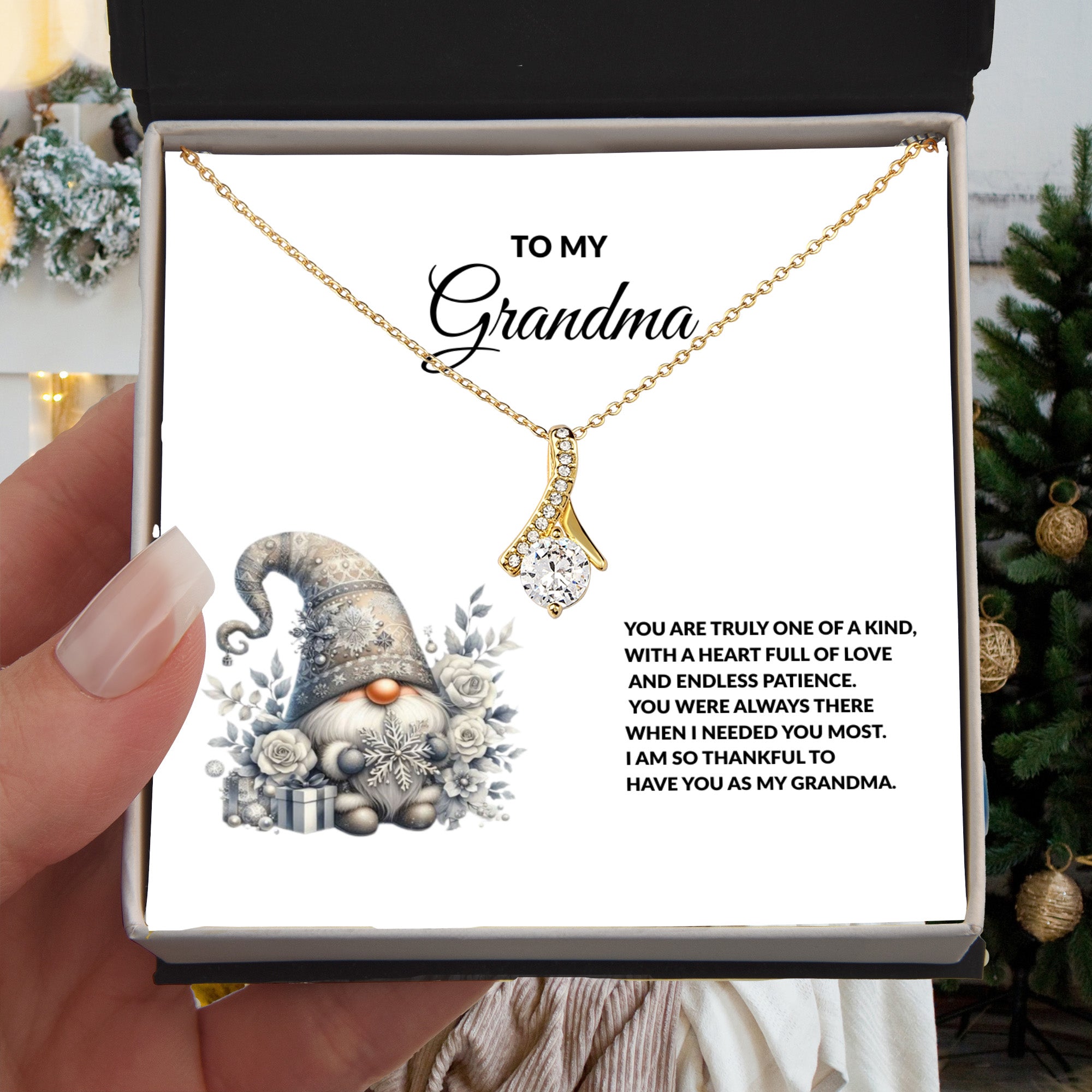 To My Grandma Necklace – Meaningful Gift for Grandma, Winter Gnome Necklace from Grandchild