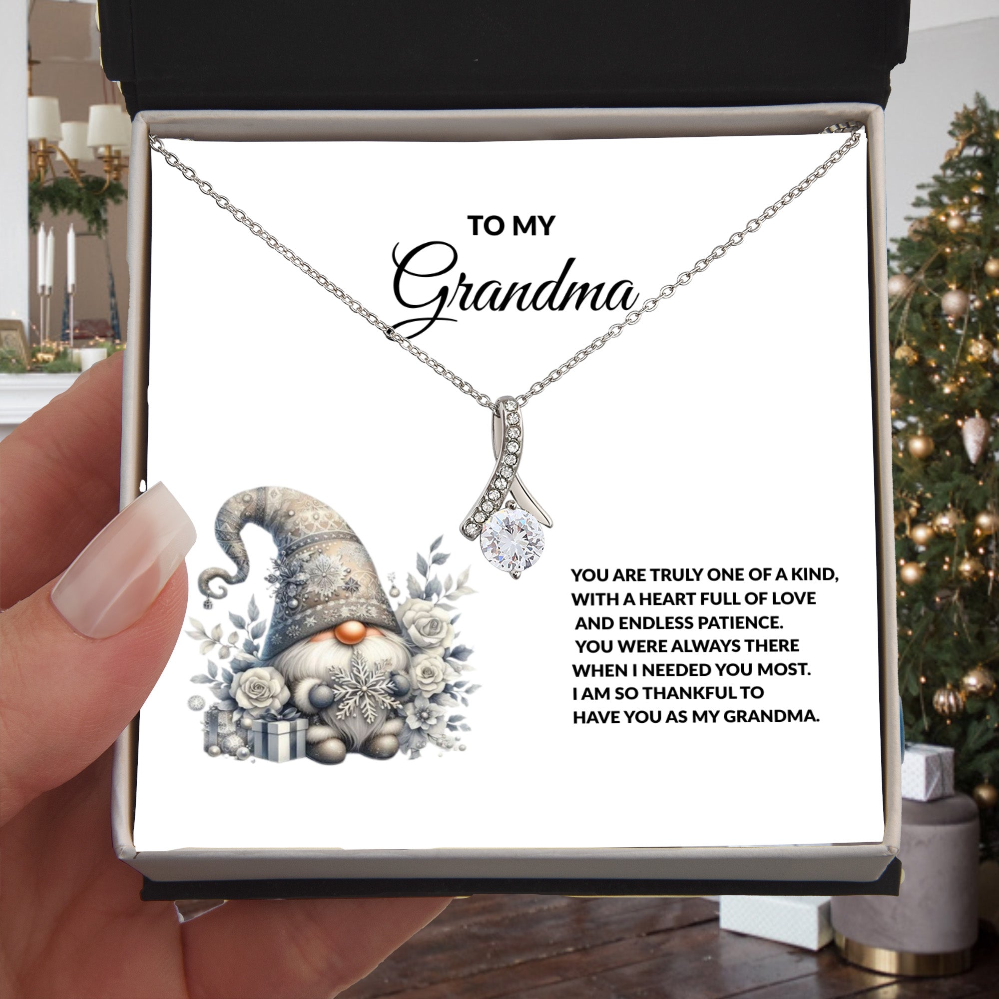 To My Grandma Necklace – Meaningful Gift for Grandma, Winter Gnome Necklace from Grandchild