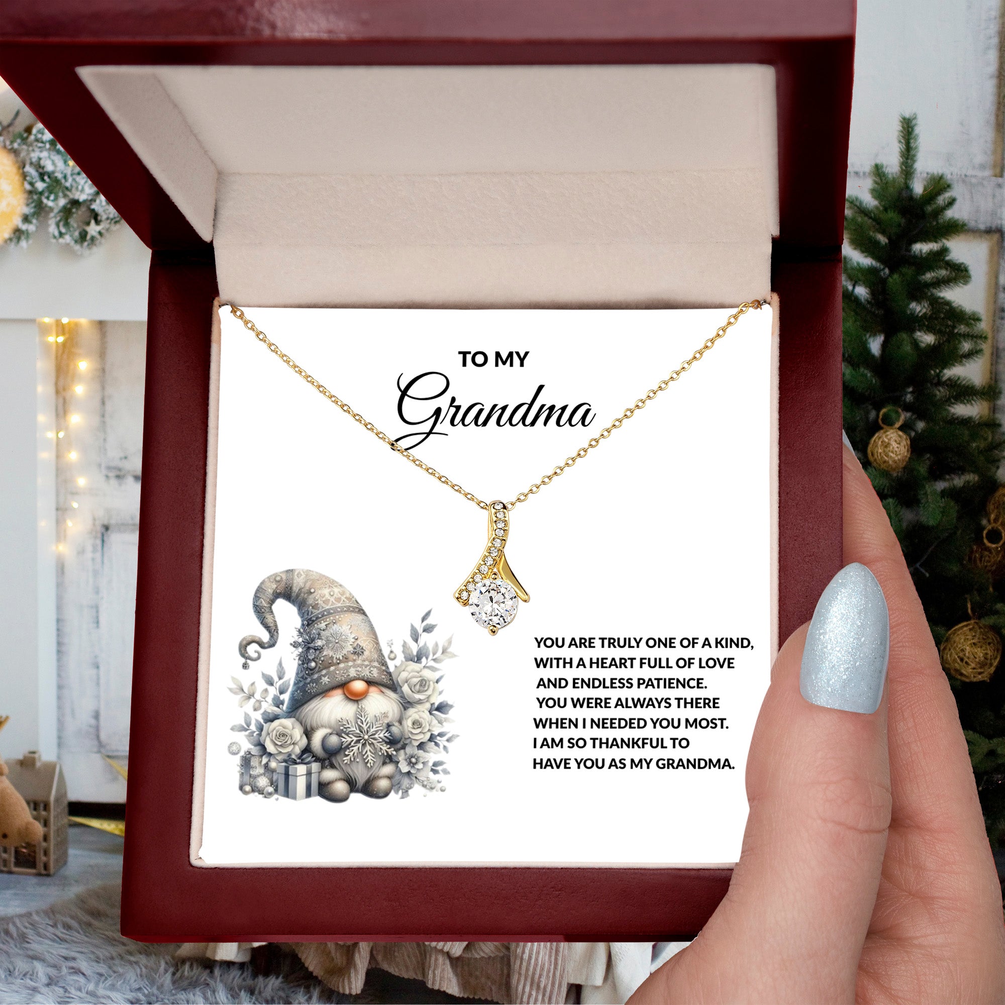 To My Grandma Necklace – Meaningful Gift for Grandma, Winter Gnome Necklace from Grandchild