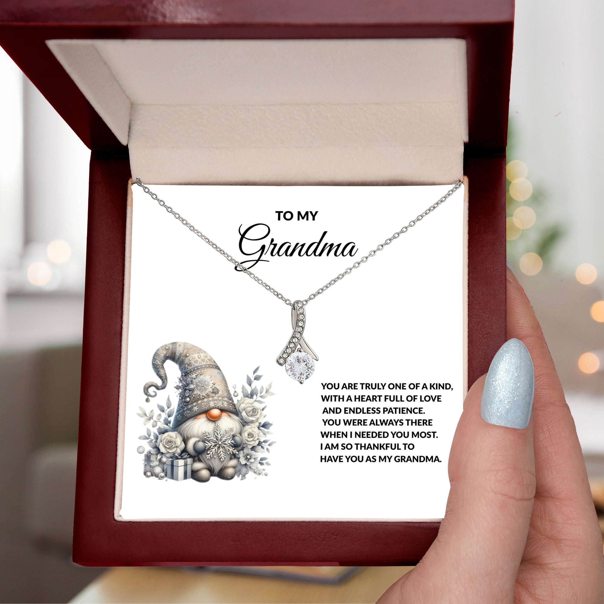 To My Grandma Necklace – Meaningful Gift for Grandma, Winter Gnome Necklace from Grandchild