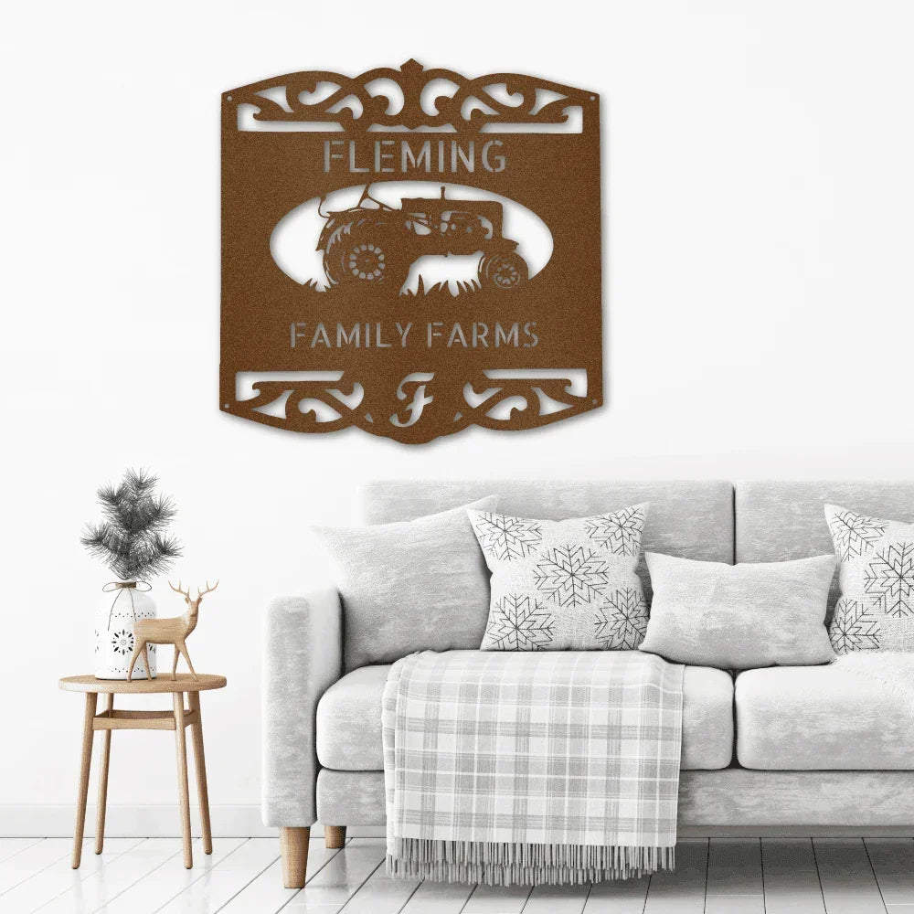 Personalized Family Farm Metal Wall Art Sign Custom Farm Name Tractor Steel Sign Elegant Farmhouse Decor Outdoor Ranch Sign