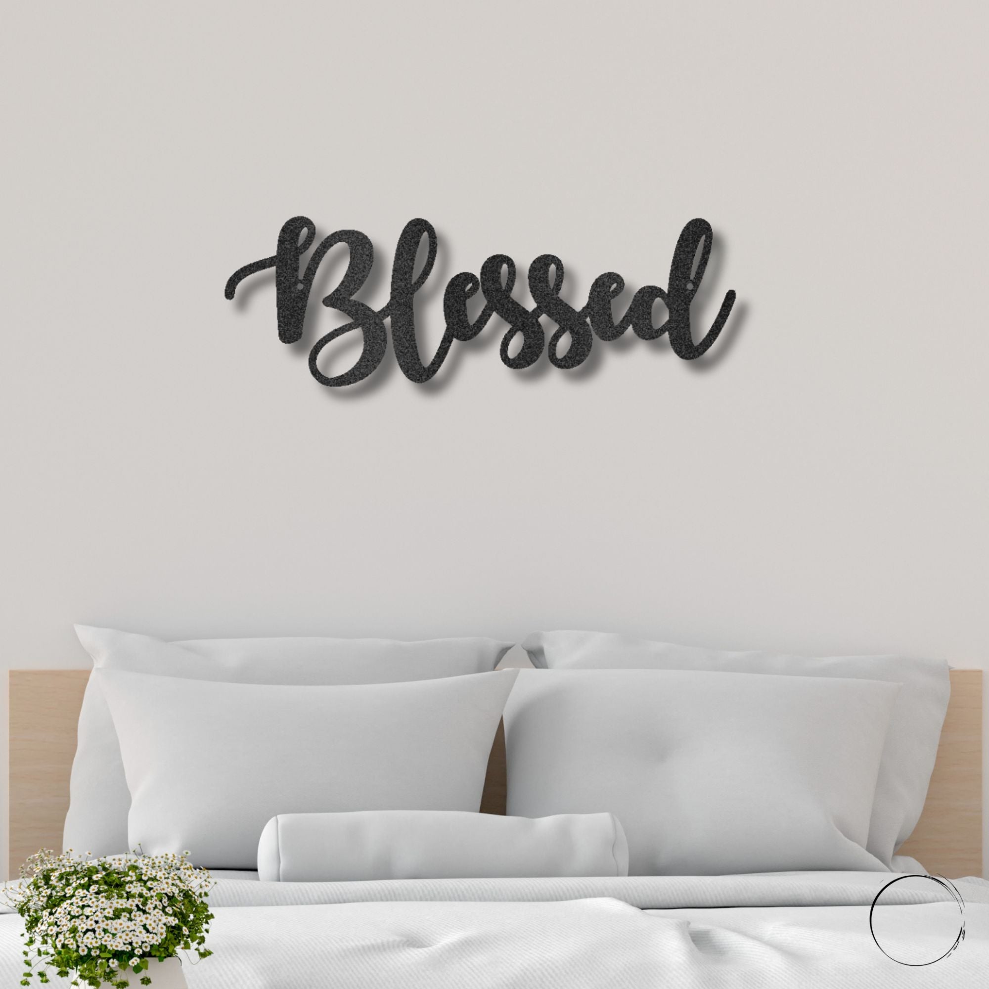 Blessed Script Metal Wall Art Sign – Christian Inspirational Word Decor – Farmhouse Faith Wall Decor – Religious Home Decoration