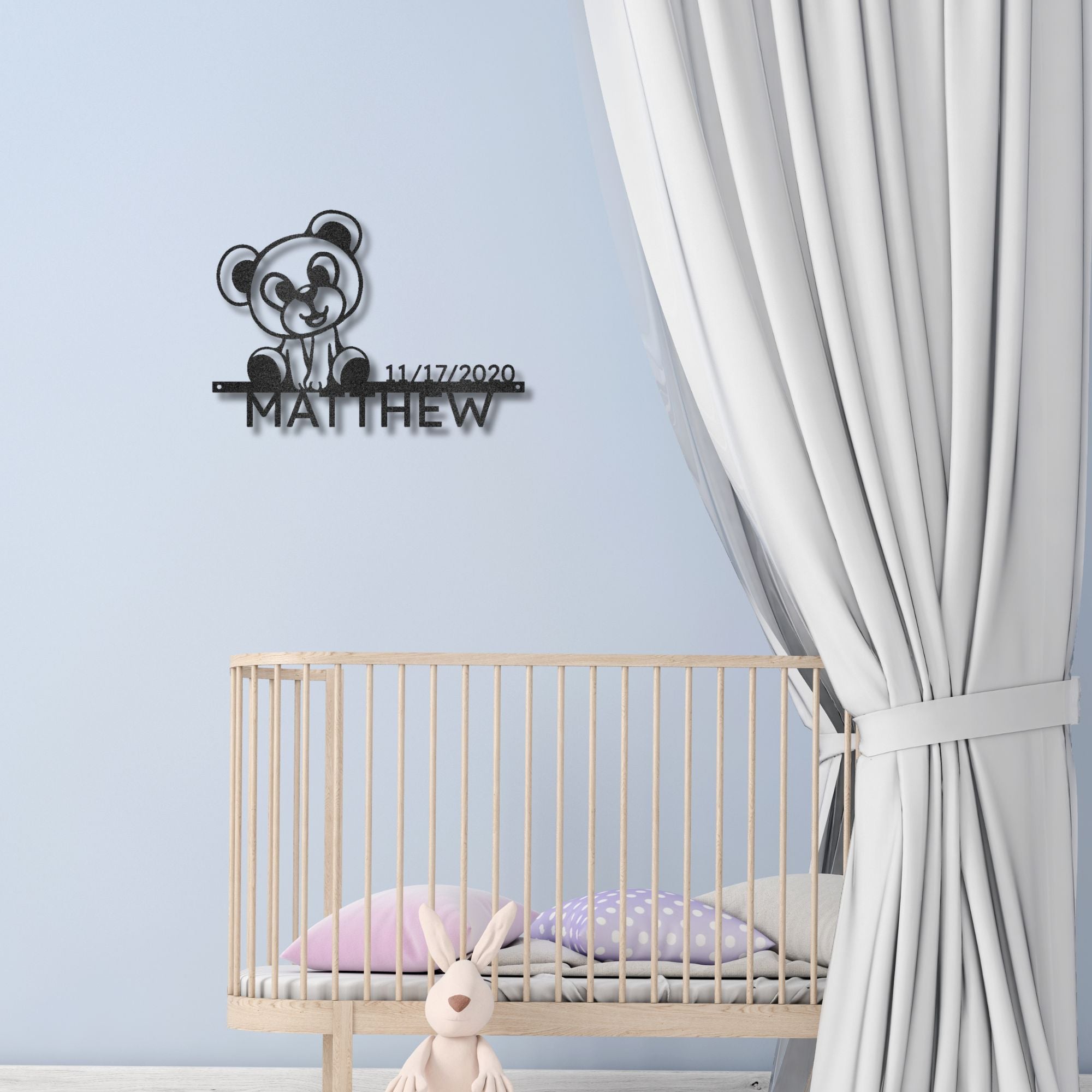 Personalized Teddy Bear Nursery Metal Wall Art – Custom Baby Name Sign with Birth Date – Nursery Decor – Baby Shower Gift