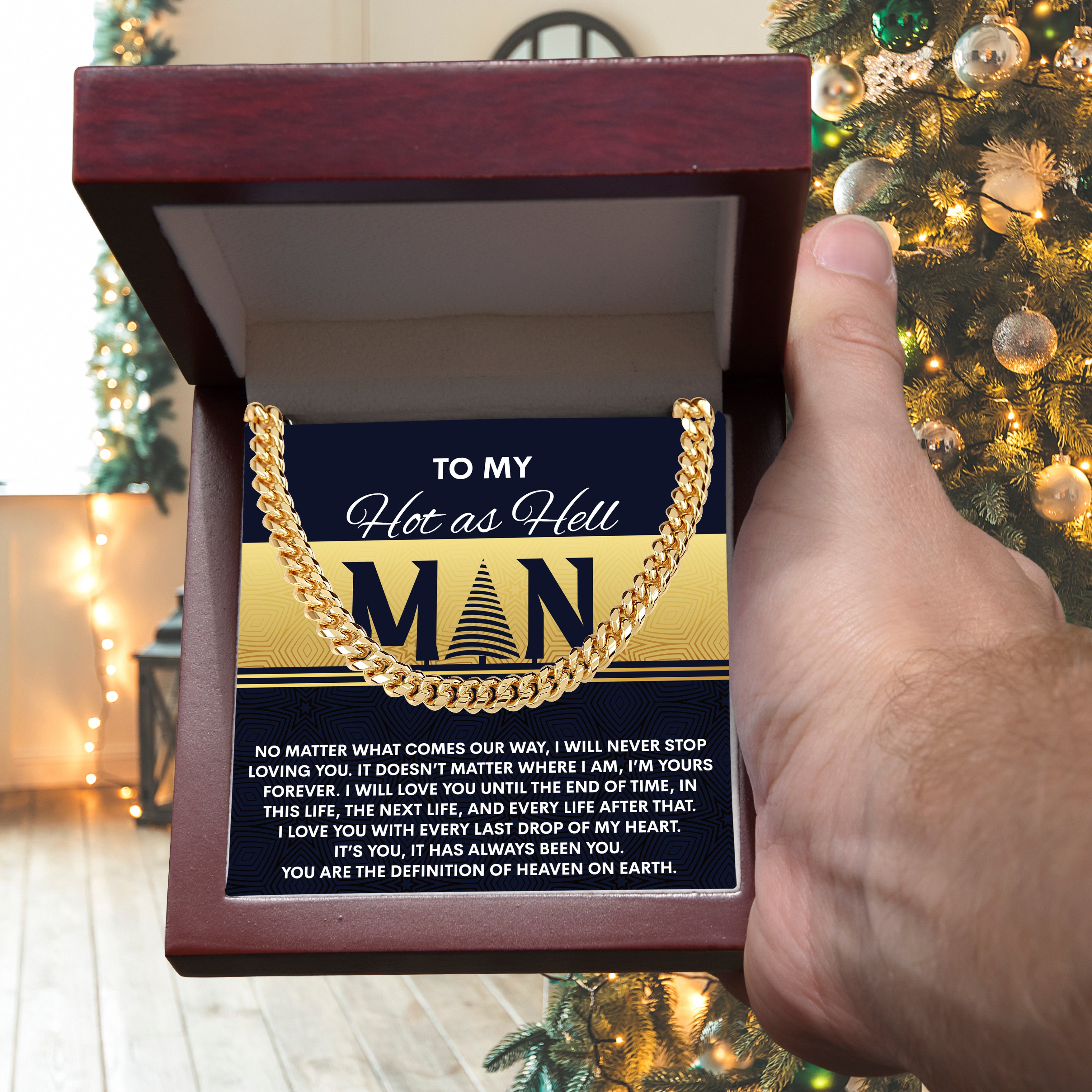 To My Hot as Hell Man Cuban Chain Necklace – Passionate Romantic Gift for Boyfriend, Husband or Soulmate