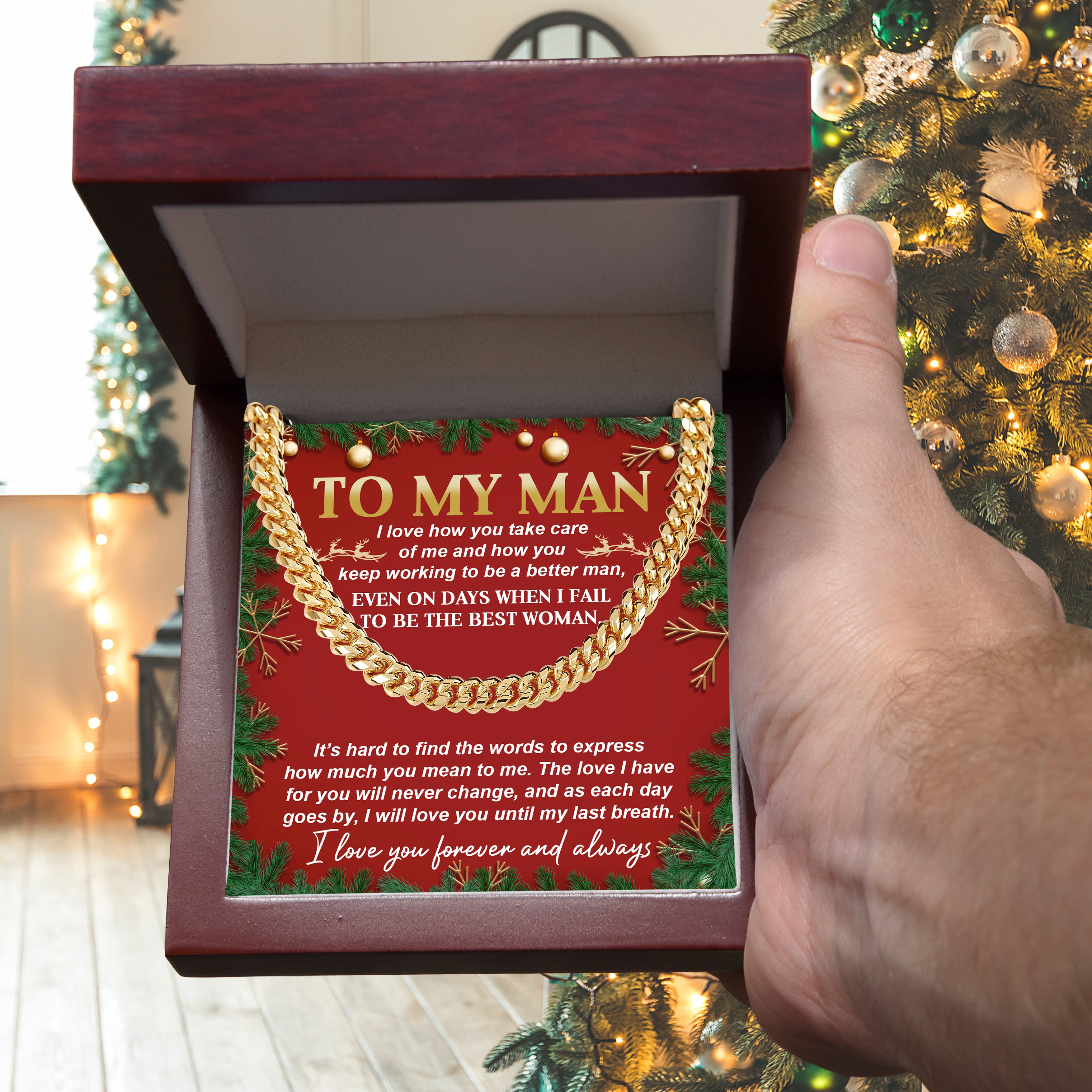 To My Man Cuban Chain Necklace – Romantic Christmas Gift For Him