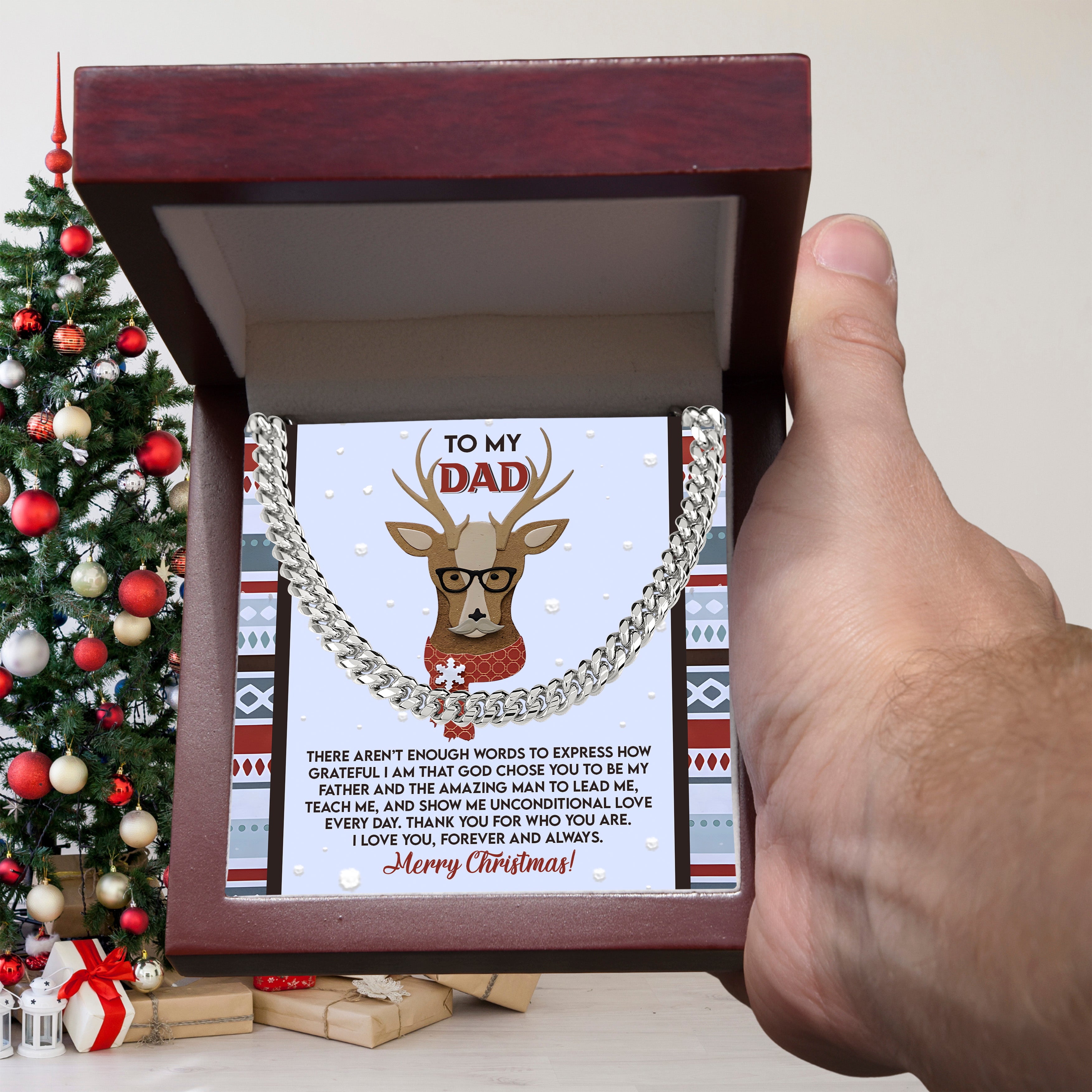 Dad Christmas Deer Cuban Chain Necklace – Meaningful Holiday Gift