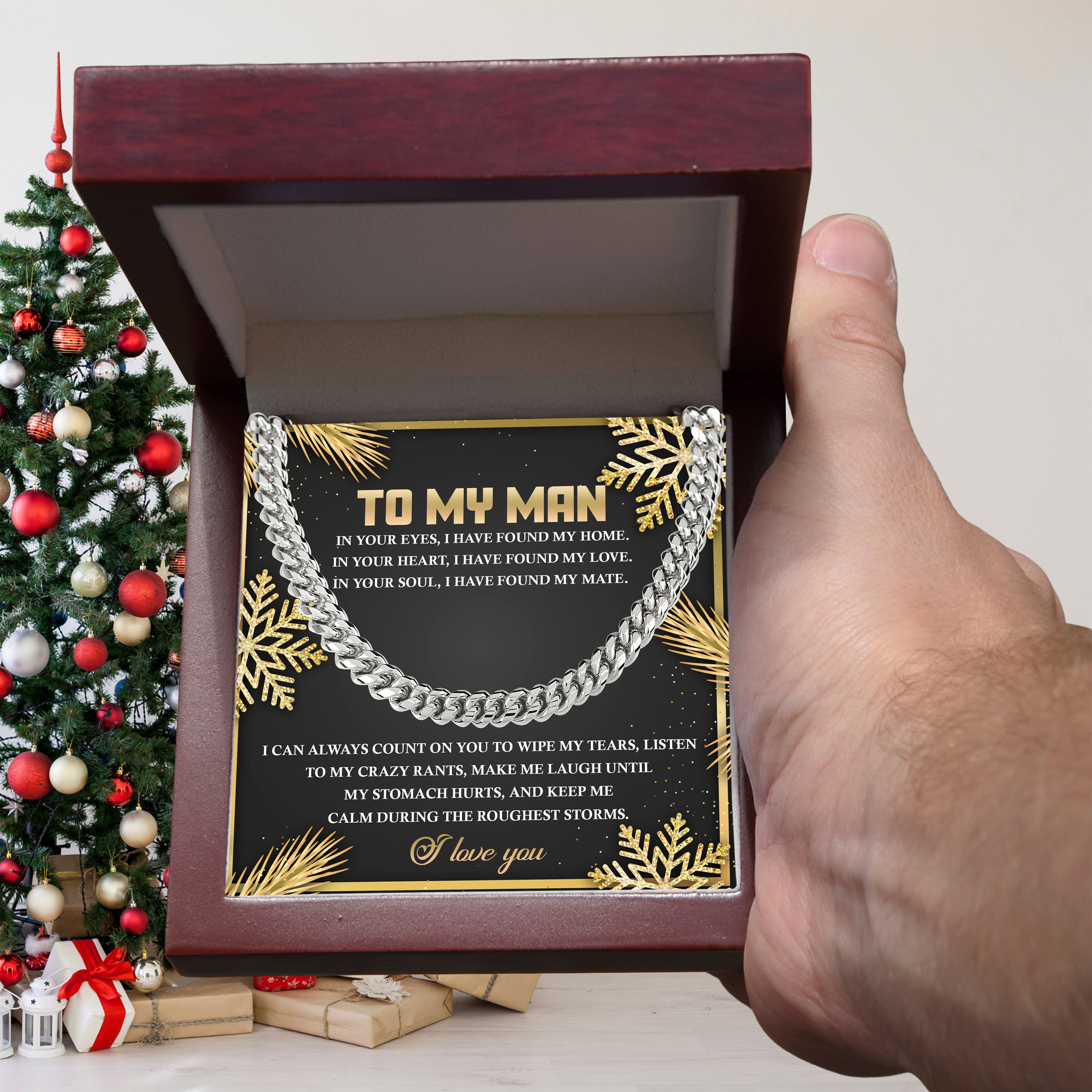To My Man Cuban Chain Necklace – Romantic Holiday Gift for Him