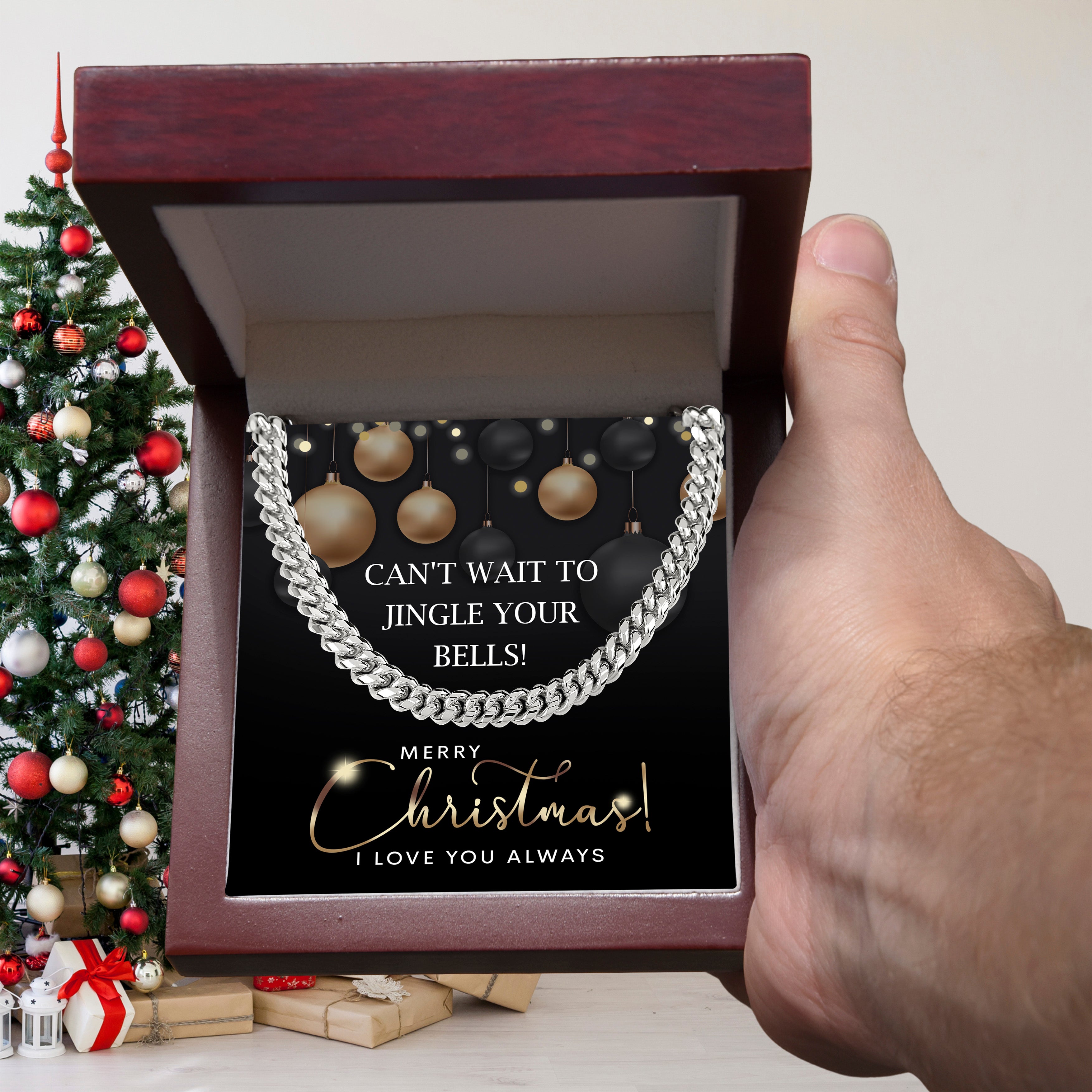 Can't Wait to Jingle Your Bells Cuban Chain Necklace – Funny Romantic Christmas Gift for Him