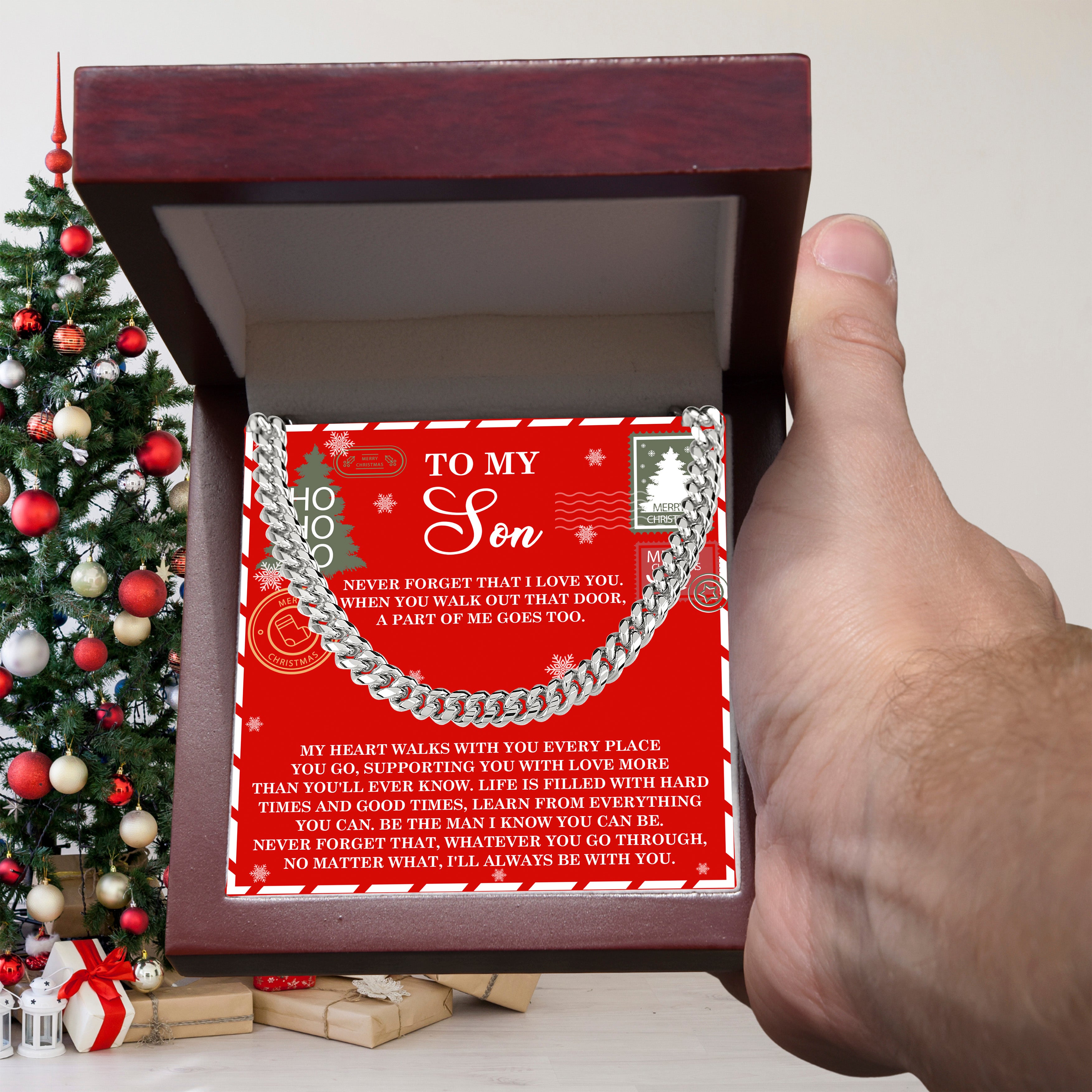 To My Son Christmas Cuban Chain Necklace – Meaningful Holiday Gift for Son from Mom or Dad