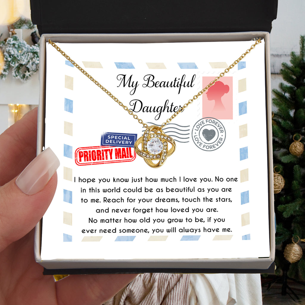 My Beautiful Daughter Love Knot Necklace – Reach for Your Dreams Gift from Mom or Dad