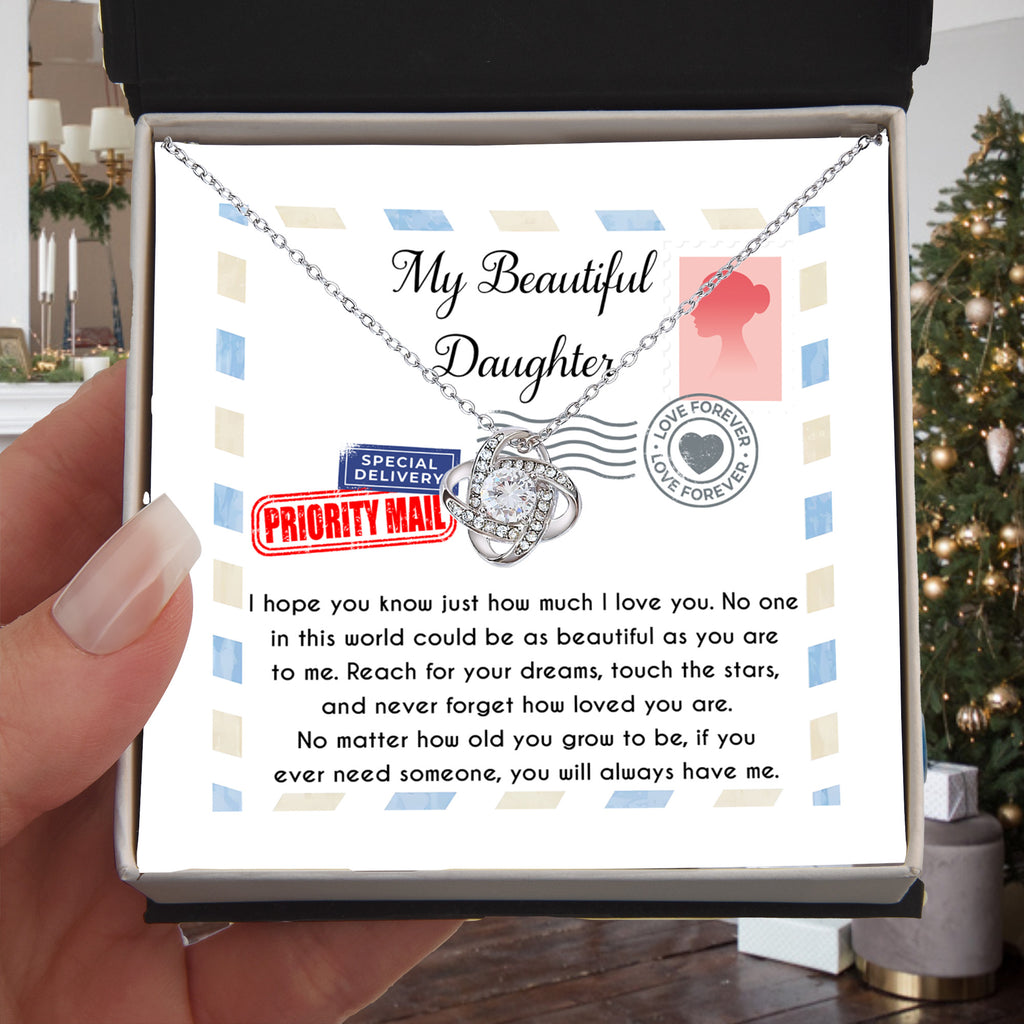 My Beautiful Daughter Love Knot Necklace – Reach for Your Dreams Gift from Mom or Dad