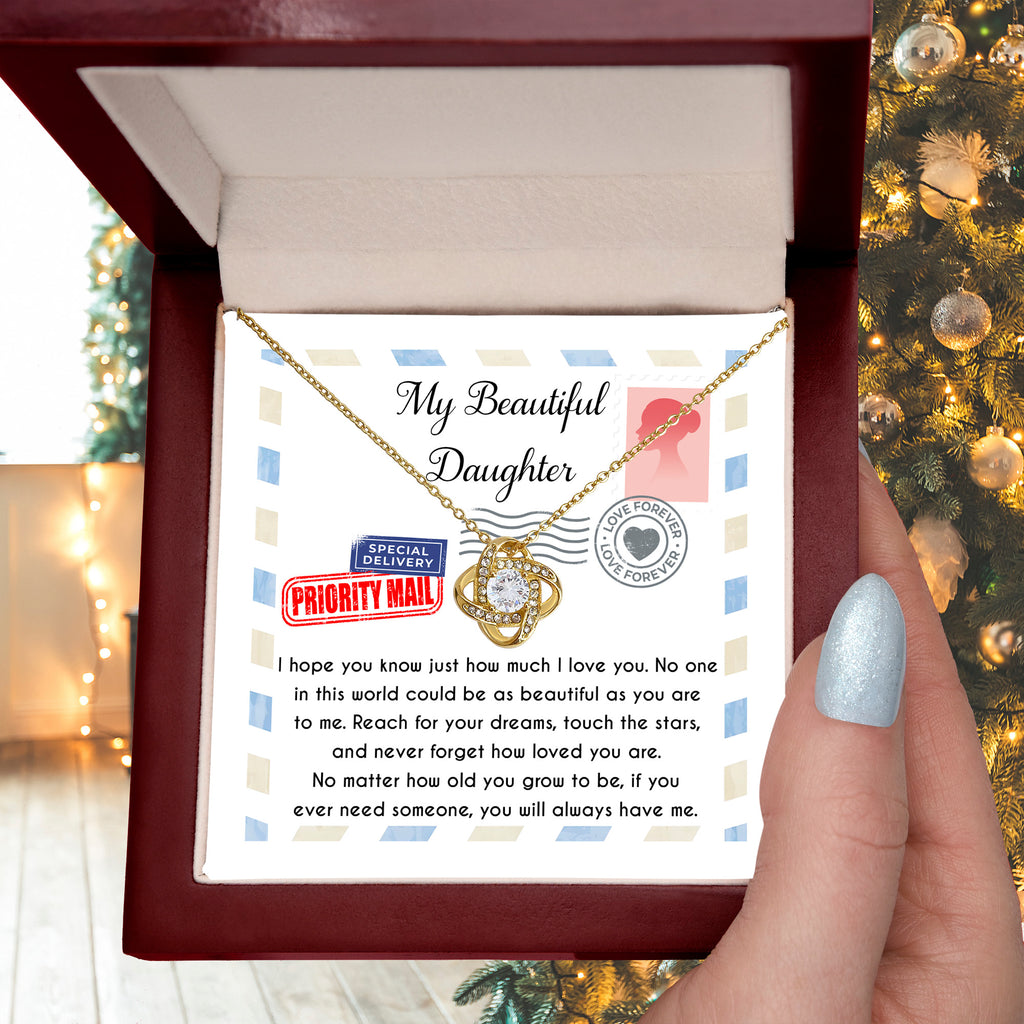 My Beautiful Daughter Love Knot Necklace – Reach for Your Dreams Gift from Mom or Dad