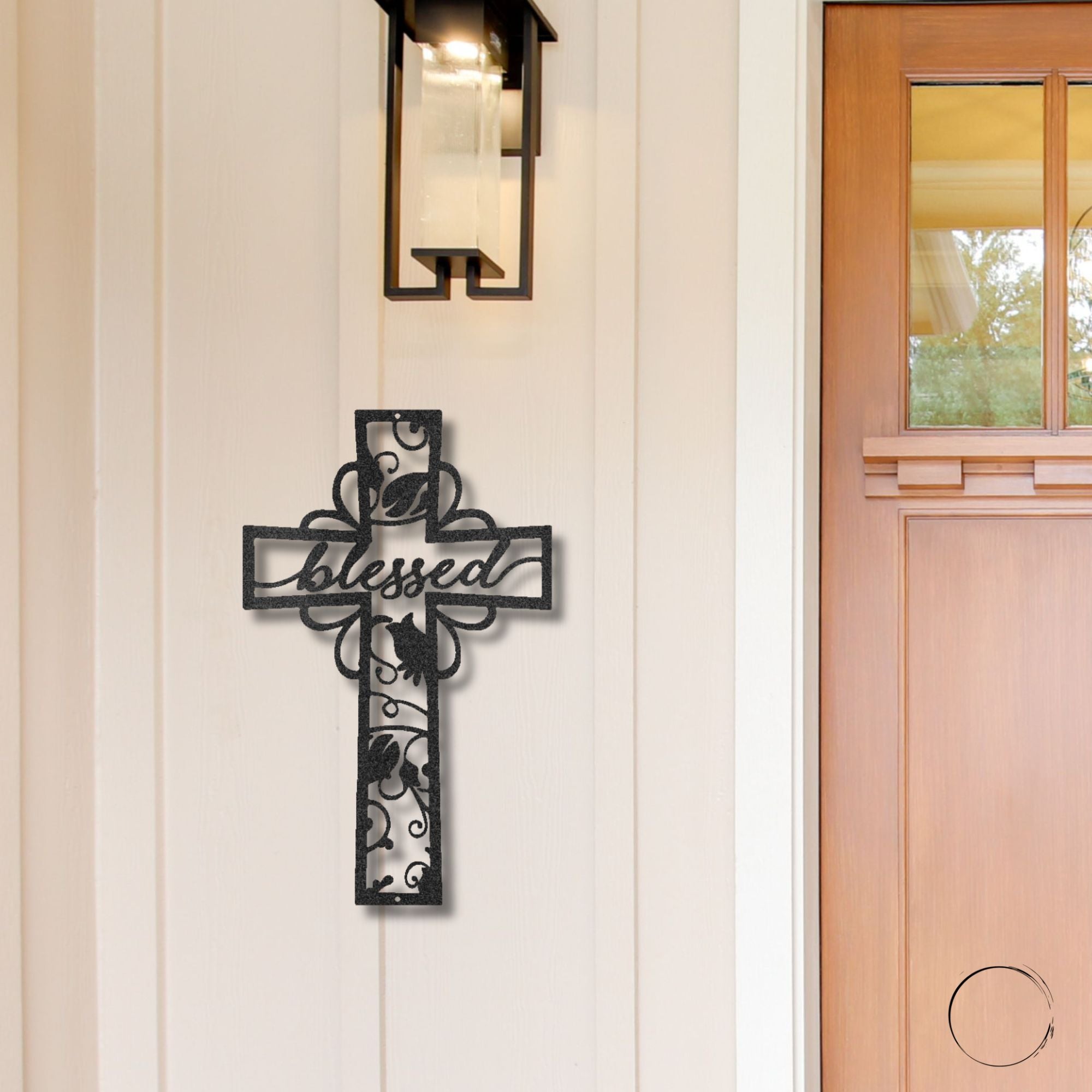 Blessed Cross Metal Wall Art – Christian Floral Cross Decor – Inspirational Faith Steel Sign – Religious Wall Decor