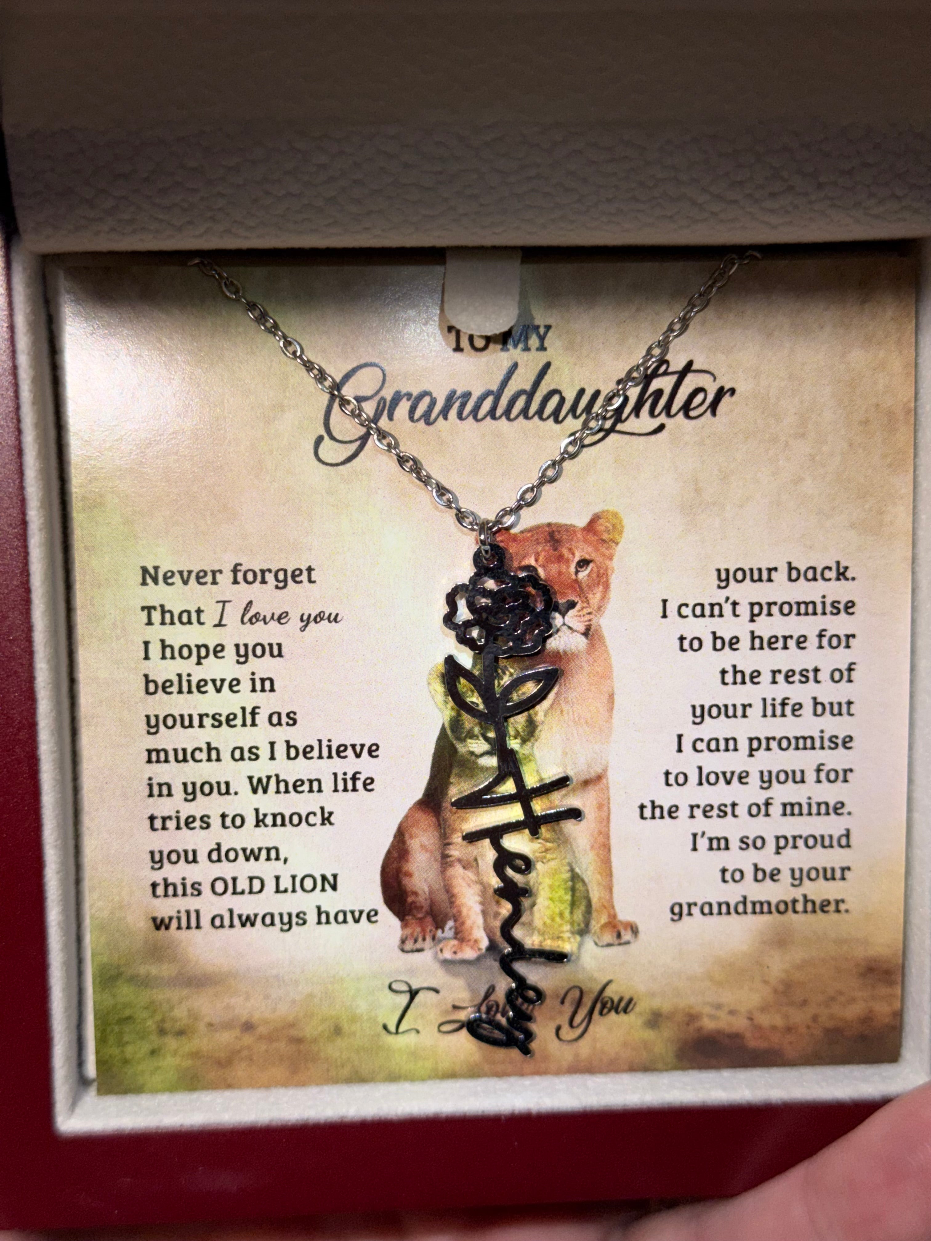 To My Granddaughter Personalized Birth Flower Name Necklace – Sentimental Gift from Grandmother • Inspirational Message Card • Meaningful Keepsake Jewelry