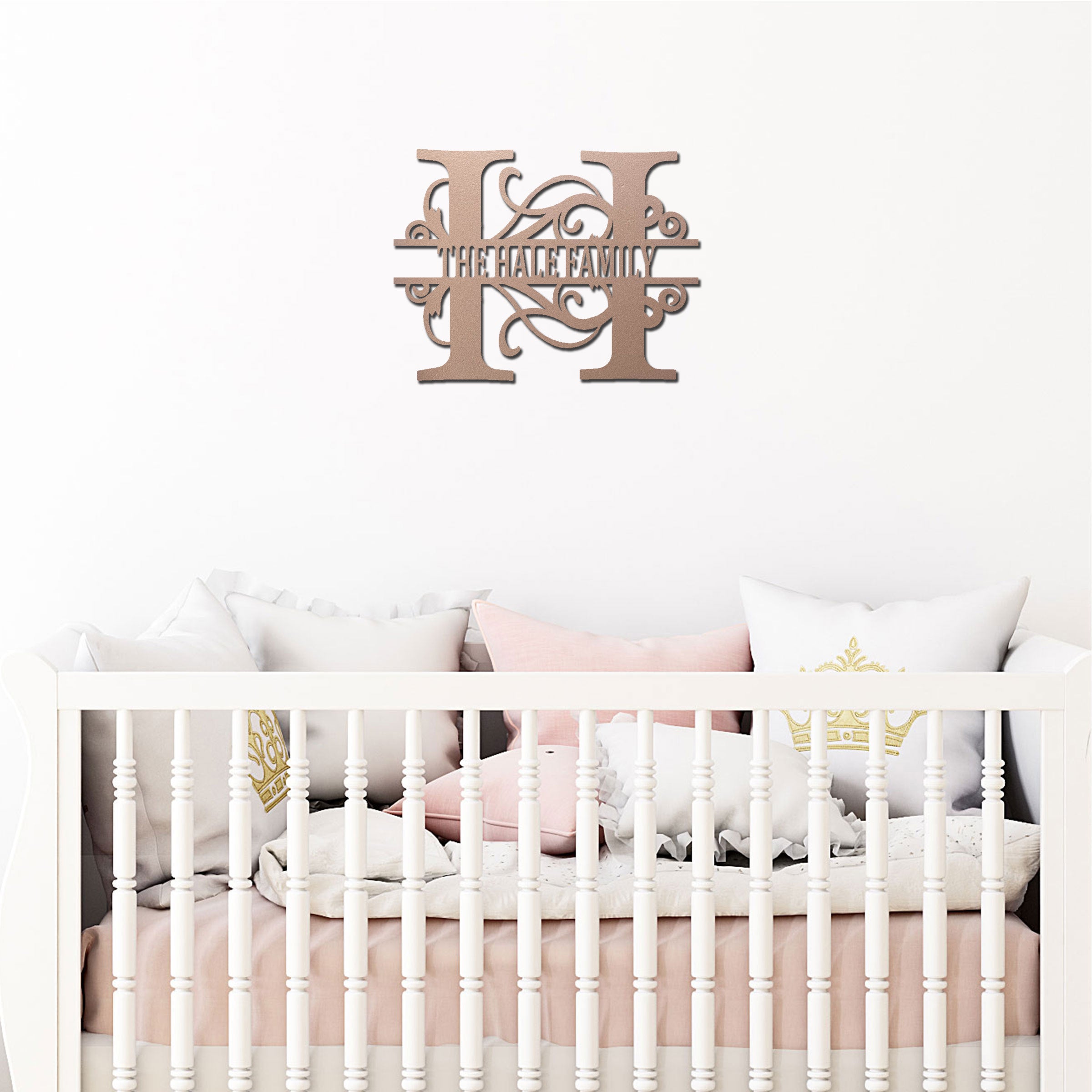 Personalized Monogram Family Name Metal Wall Art – Custom Initial Family Sign – Split Letter Monogram Decor – Elegant Home Wall Decor