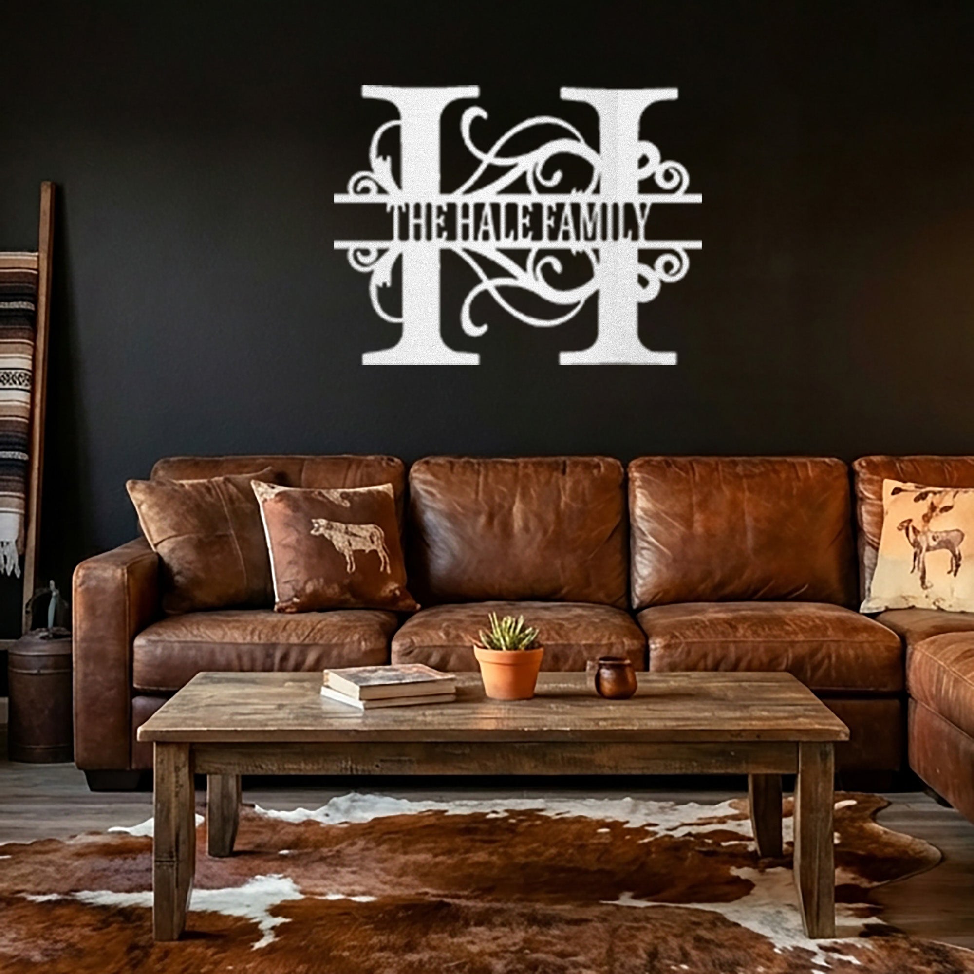 Personalized Monogram Family Name Metal Wall Art – Custom Initial Family Sign – Split Letter Monogram Decor – Elegant Home Wall Decor