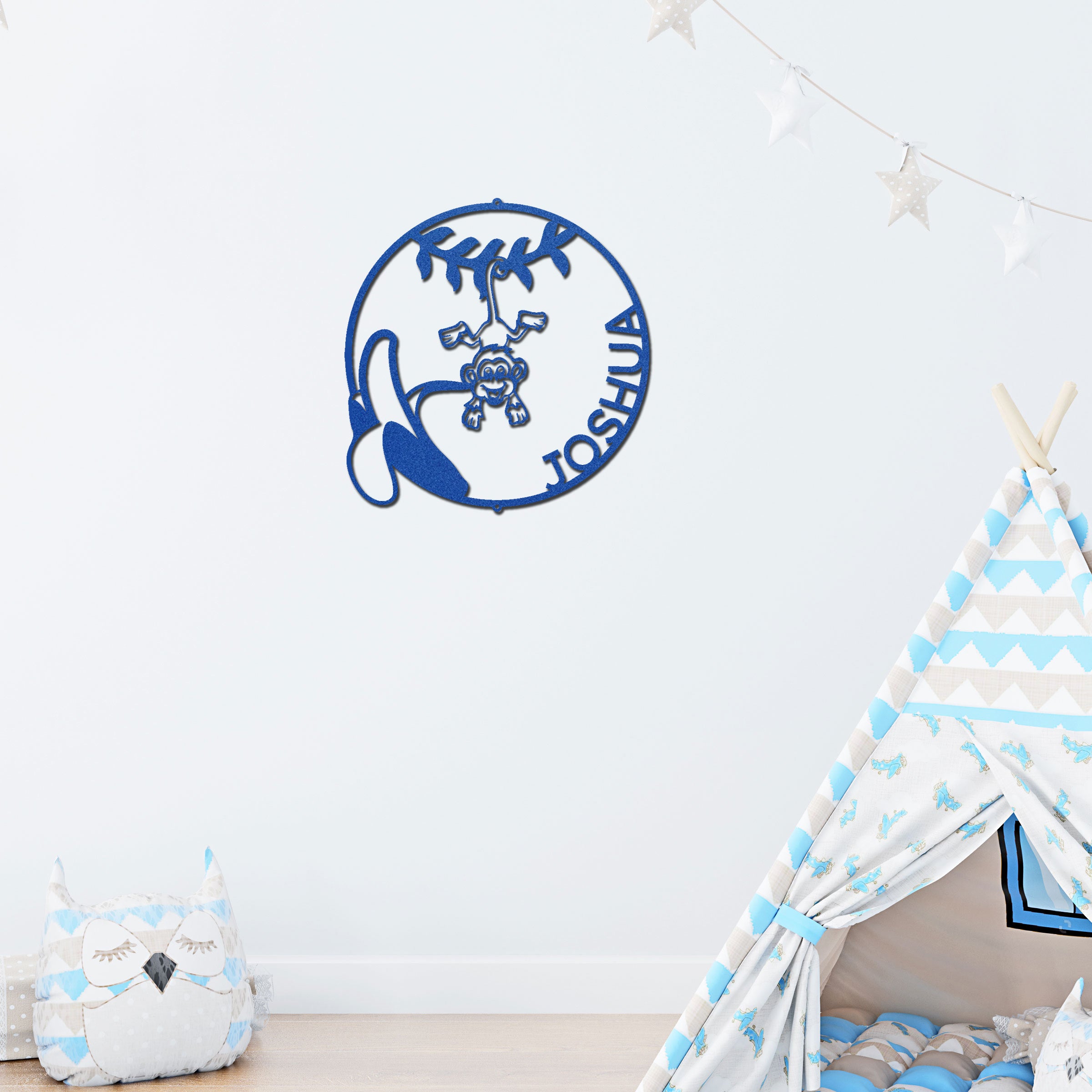 Personalized Monkey Nursery Metal Wall Art – Custom Jungle Animal Name Sign – Banana Monkey Kids Room Decor – Baby Shower Gift