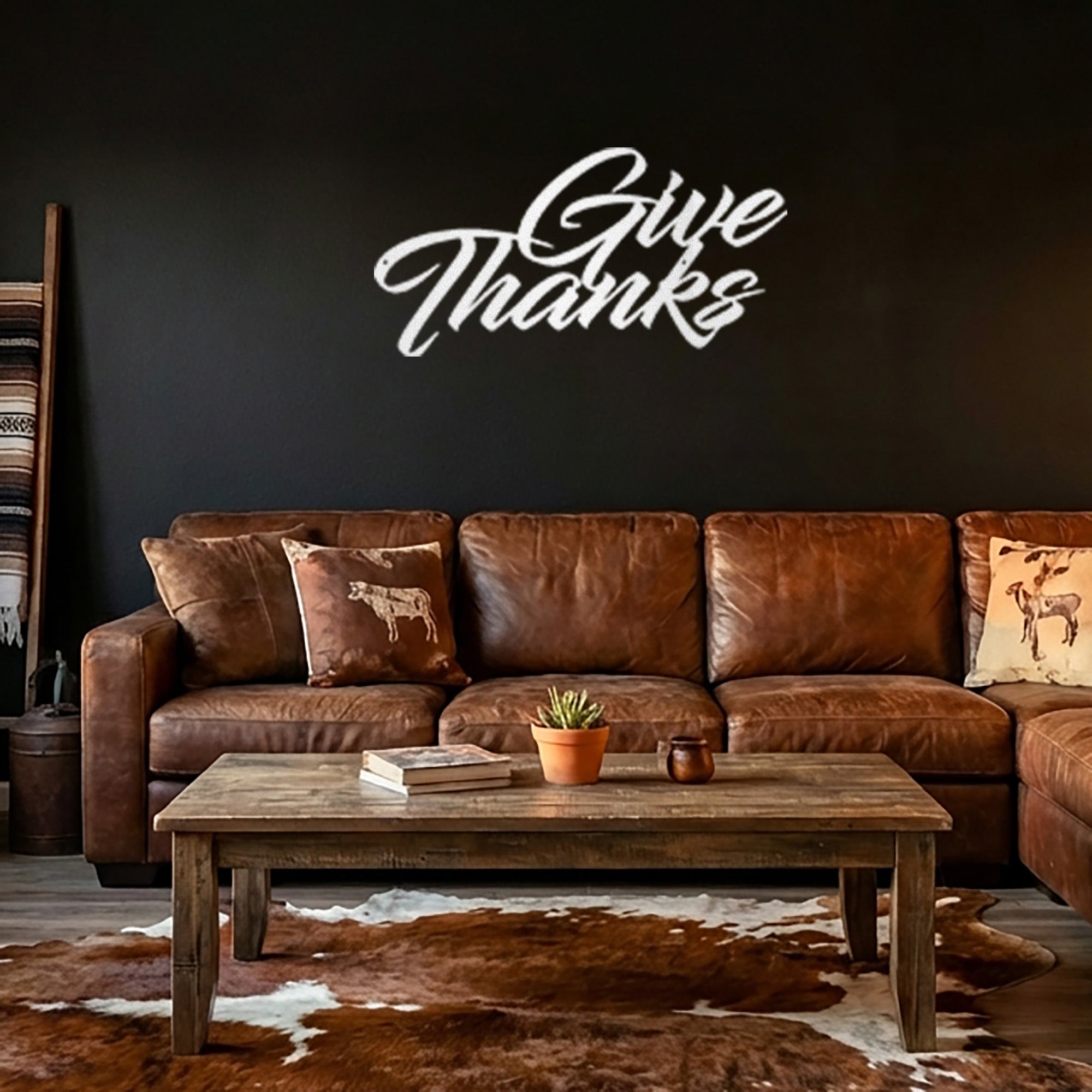 Give Thanks Metal Wall Art Sign – Christian Gratitude Decor – Inspirational Faith Steel Sign – Thanksgiving Farmhouse Wall Decor