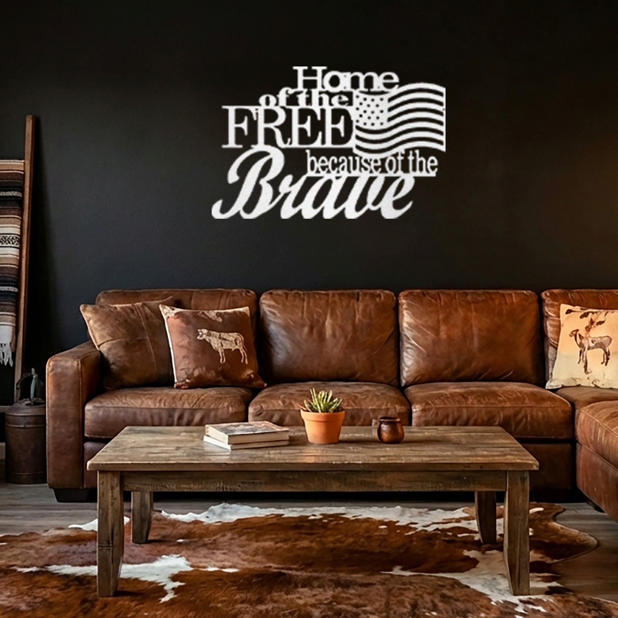 Home of the Free Because of the Brave Metal Wall Art – Patriotic American Flag Decor – Military Veteran Tribute Sign