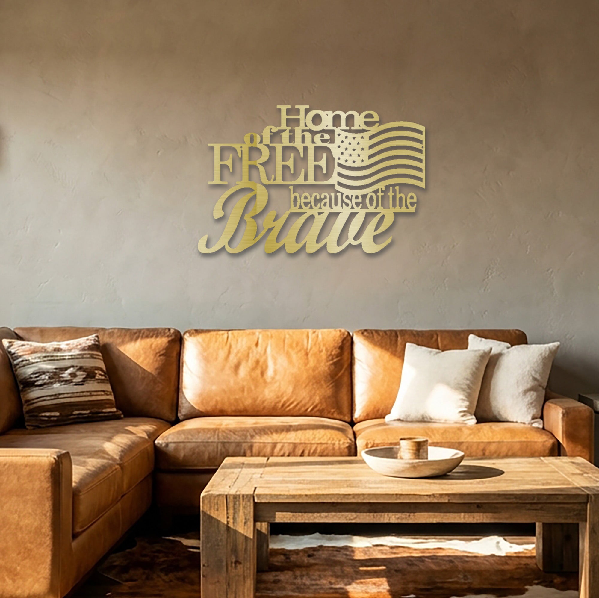 Home of the Free Because of the Brave Metal Wall Art – Patriotic American Flag Decor – Military Veteran Tribute Sign