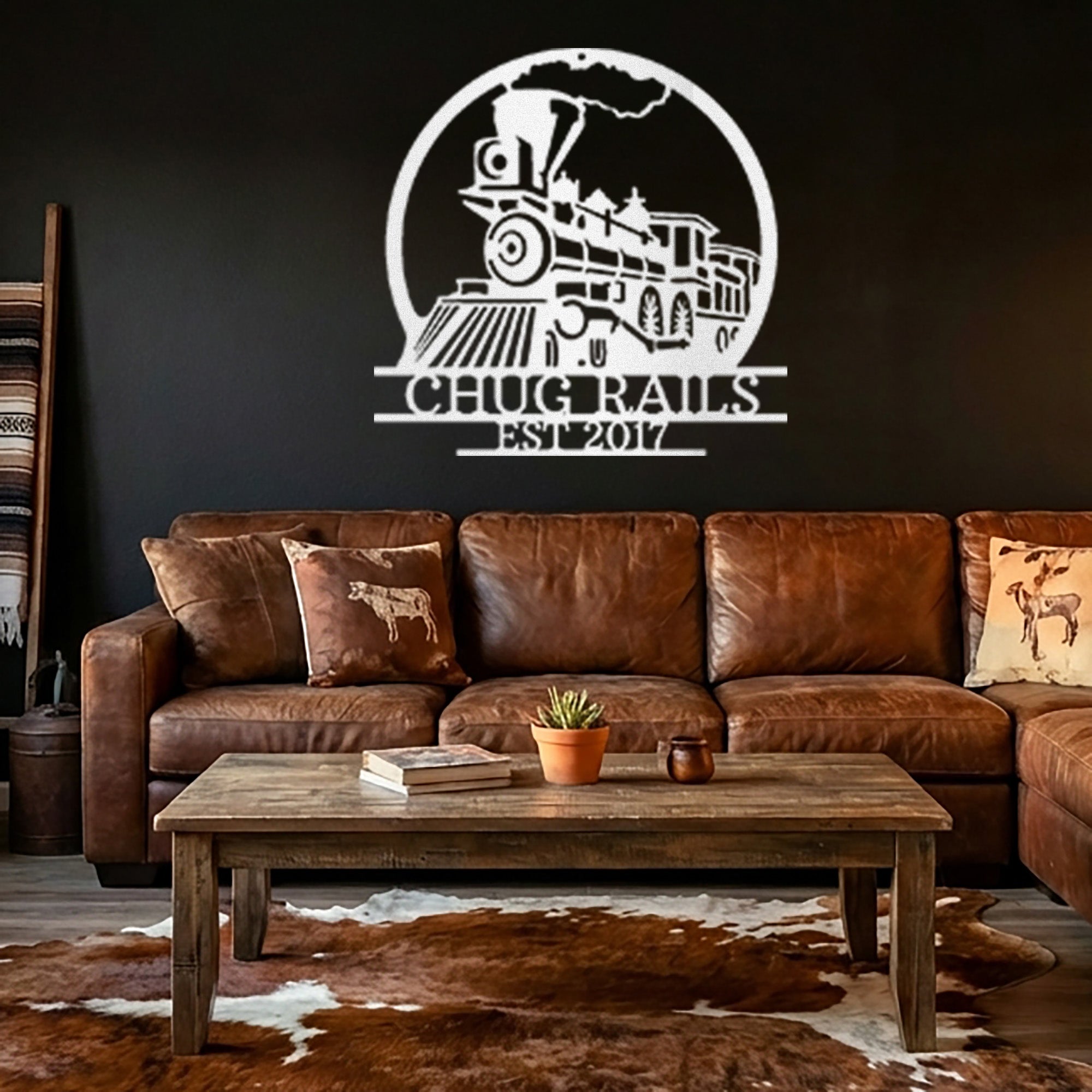 Personalized Steam Train Metal Wall Art – Custom Family Name Railroad Sign – Vintage Locomotive Wall Decor – Established Date Sign