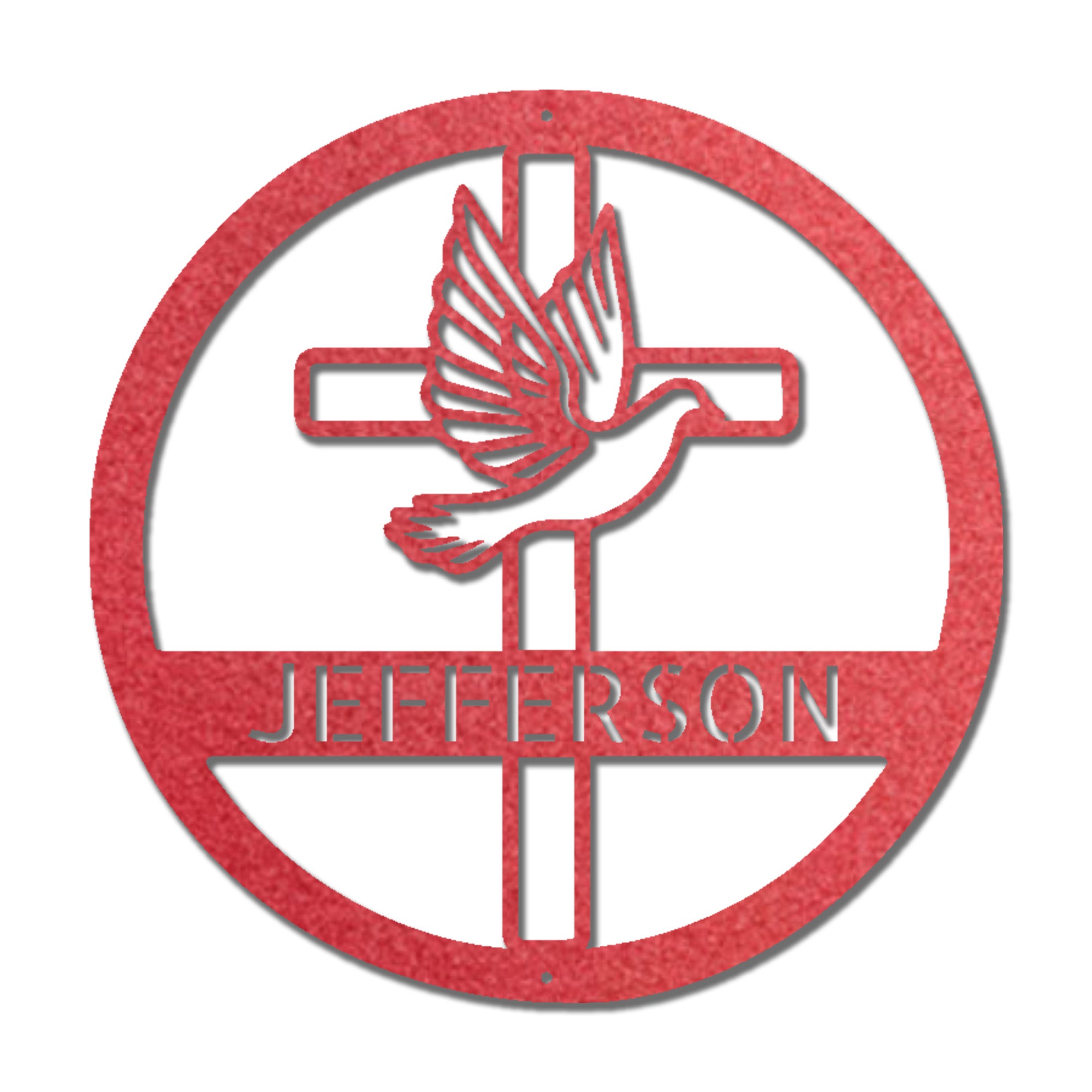 Personalized Christian Cross & Dove Metal Wall Art – Custom Family Name Faith Sign – Laser Cut Steel Religious Home Decor
