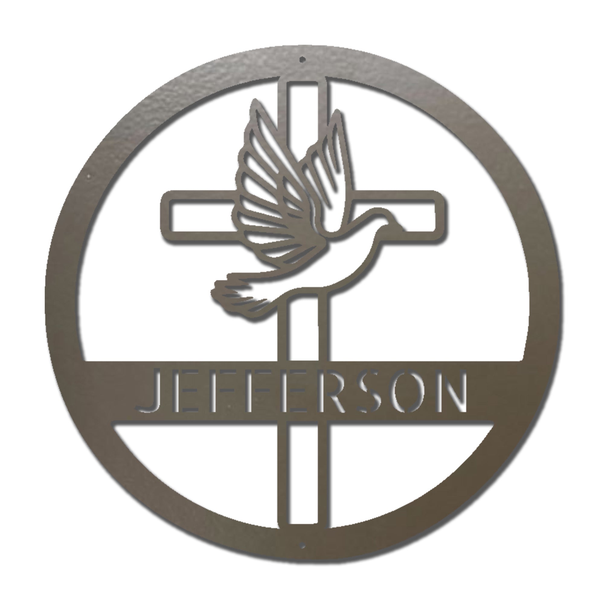 Personalized Christian Cross & Dove Metal Wall Art – Custom Family Name Faith Sign – Laser Cut Steel Religious Home Decor