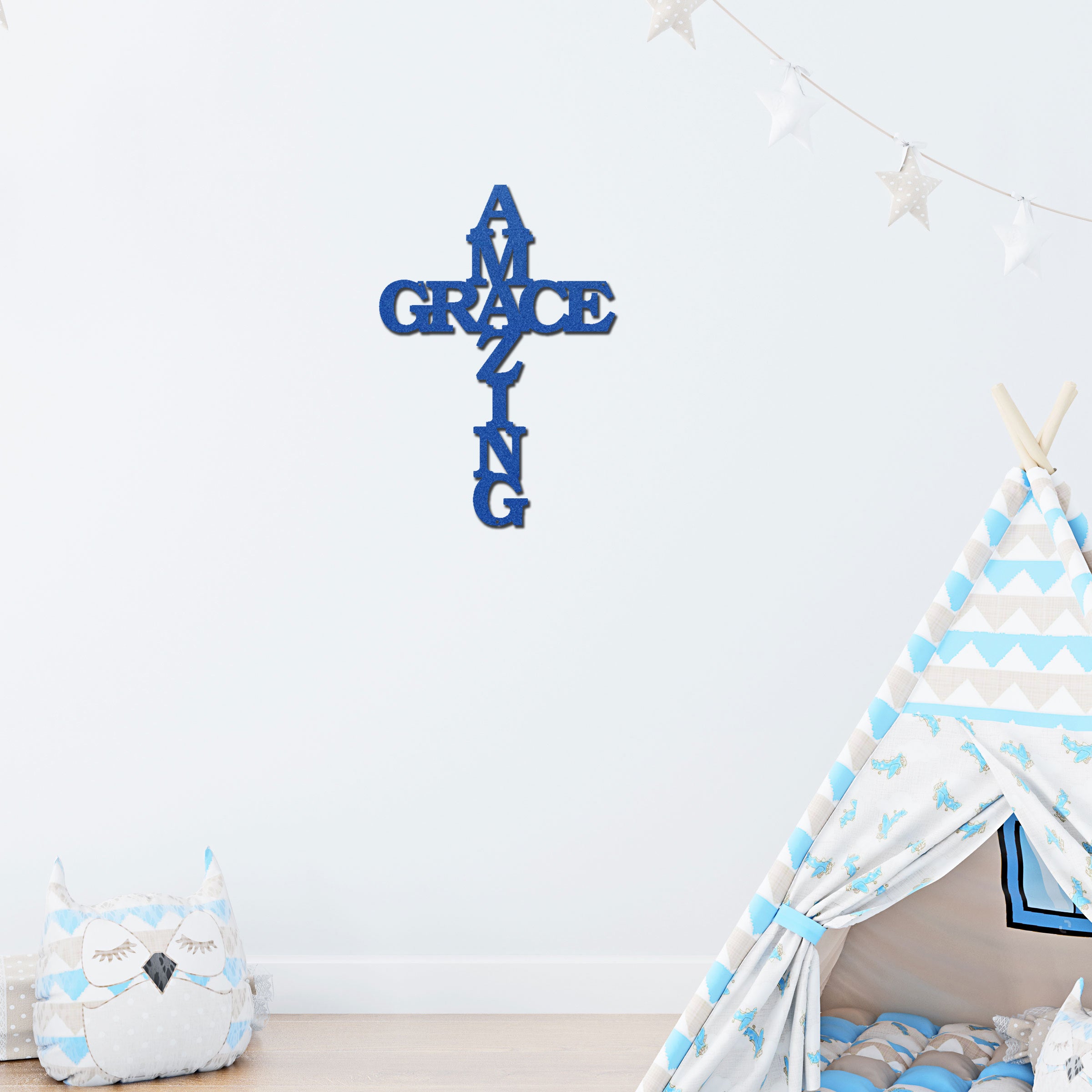 Amazing Grace Cross Metal Wall Art – Christian Steel Cross Sign – Inspirational Faith Decor – Laser Cut Religious Wall Art