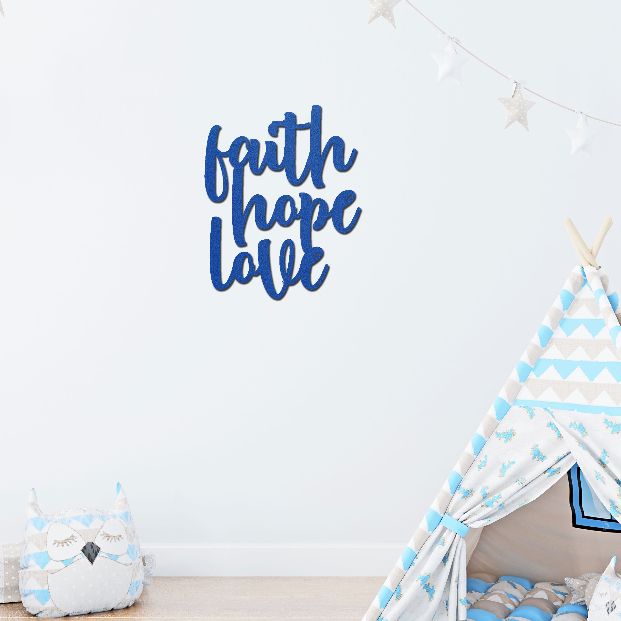 Faith Hope Love Metal Wall Art – Christian Inspirational Word Decor – Scripture Inspired Faith Wall Decor – Religious Home Decoration