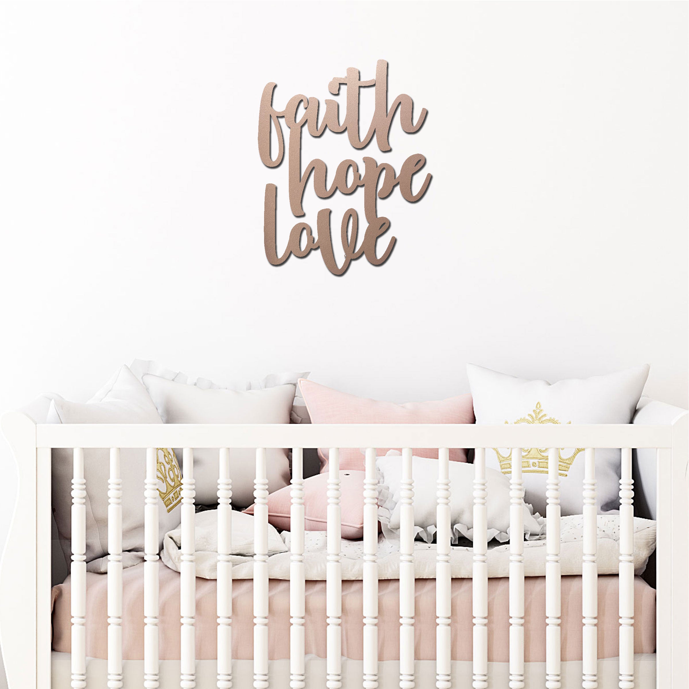 Faith Hope Love Metal Wall Art – Christian Inspirational Word Decor – Scripture Inspired Faith Wall Decor – Religious Home Decoration