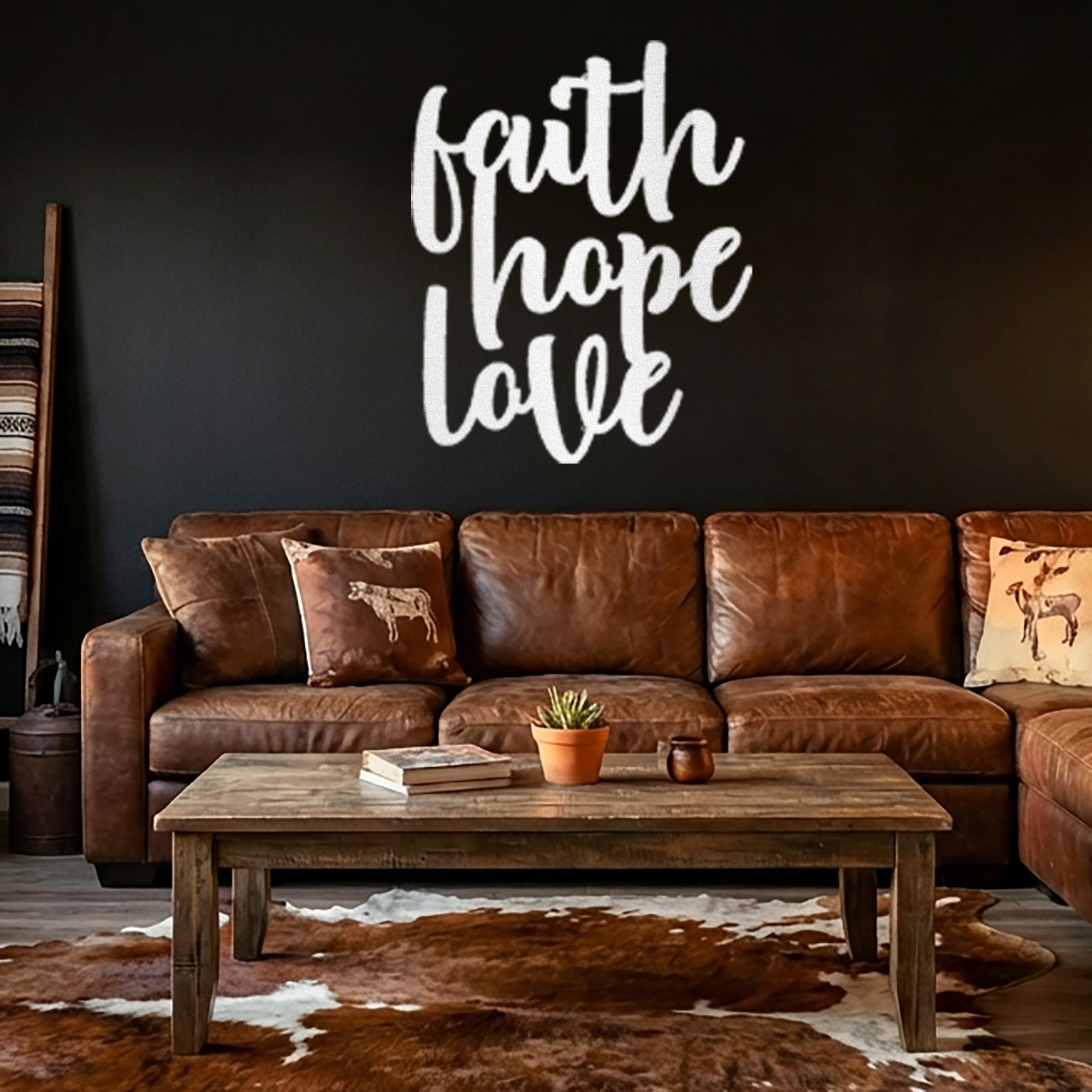 Faith Hope Love Metal Wall Art – Christian Inspirational Word Decor – Scripture Inspired Faith Wall Decor – Religious Home Decoration