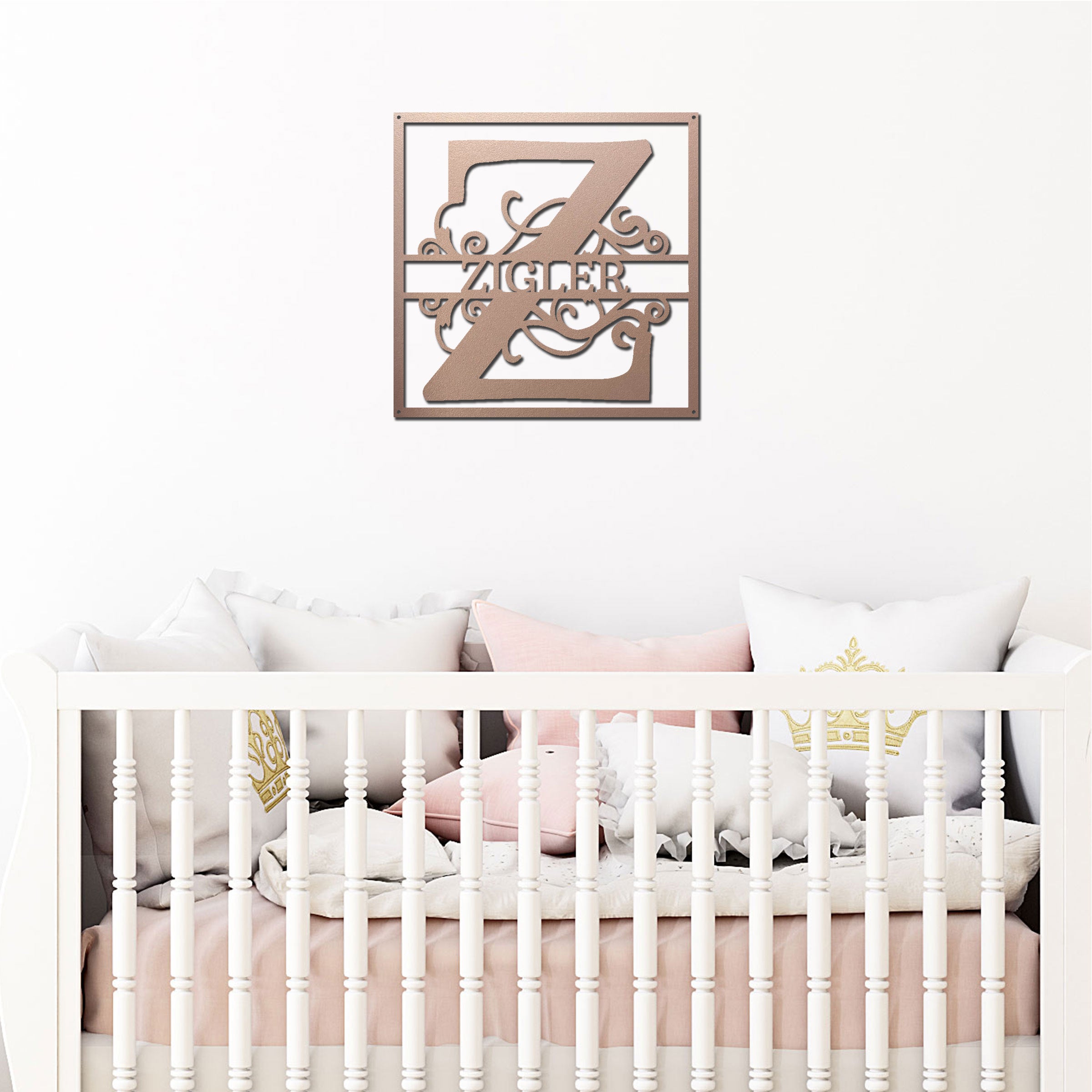 Personalized Framed Monogram Metal Wall Art – Custom Family Name Sign – Square Metal Wall Decor – Farmhouse Last Name Steel Sign