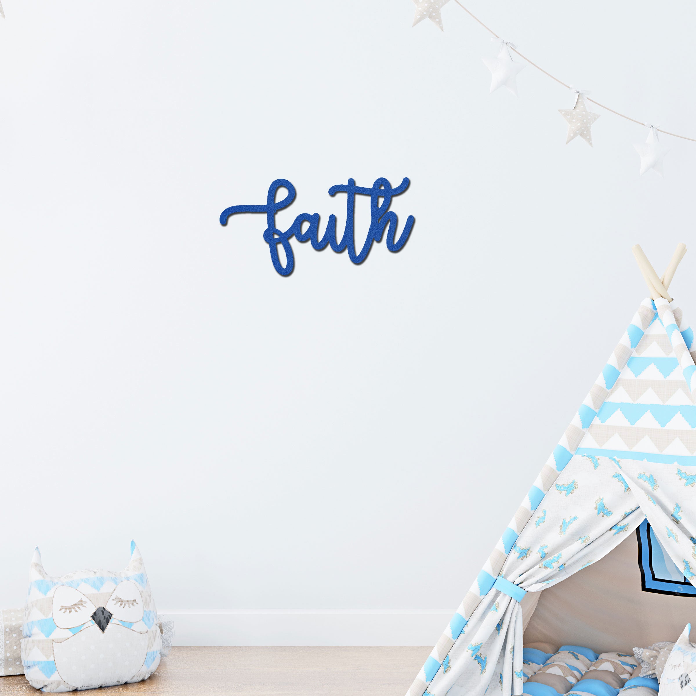 Faith Metal Wall Art Sign – Christian Inspirational Word Decor – Farmhouse Faith Script Wall Decor – Religious Home Decoration