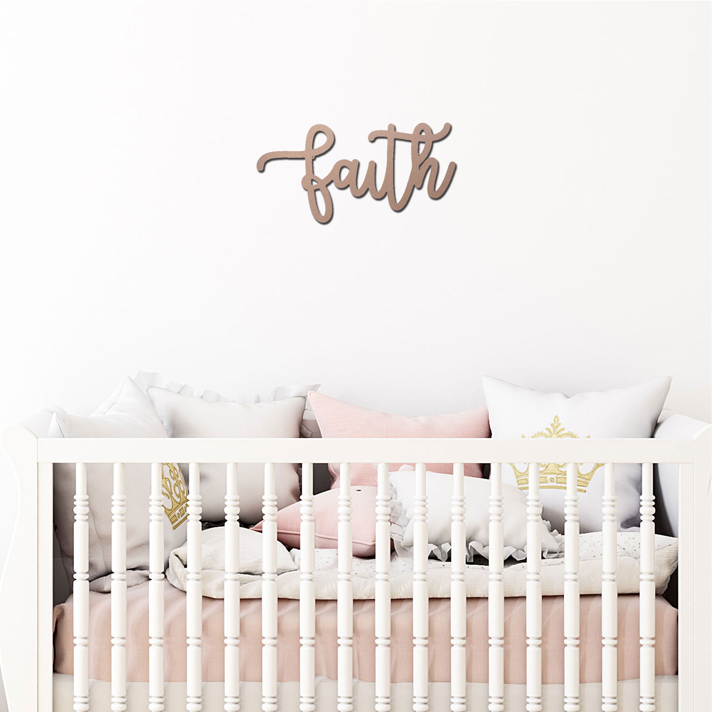 Faith Metal Wall Art Sign – Christian Inspirational Word Decor – Farmhouse Faith Script Wall Decor – Religious Home Decoration