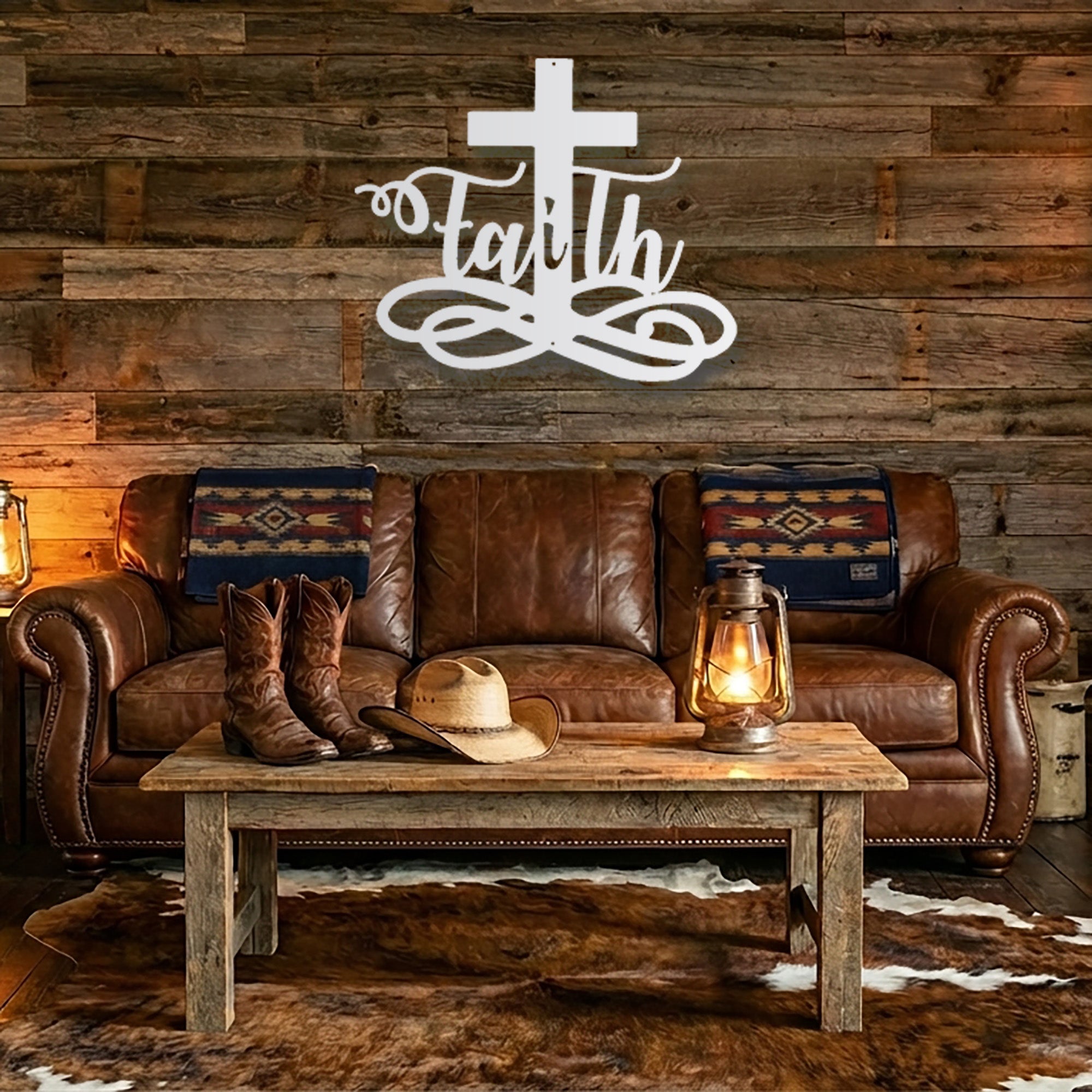 Faith Cross Metal Wall Art – Christian Decor – Inspirational Faith Steel Cross Sign – Religious Home Decor