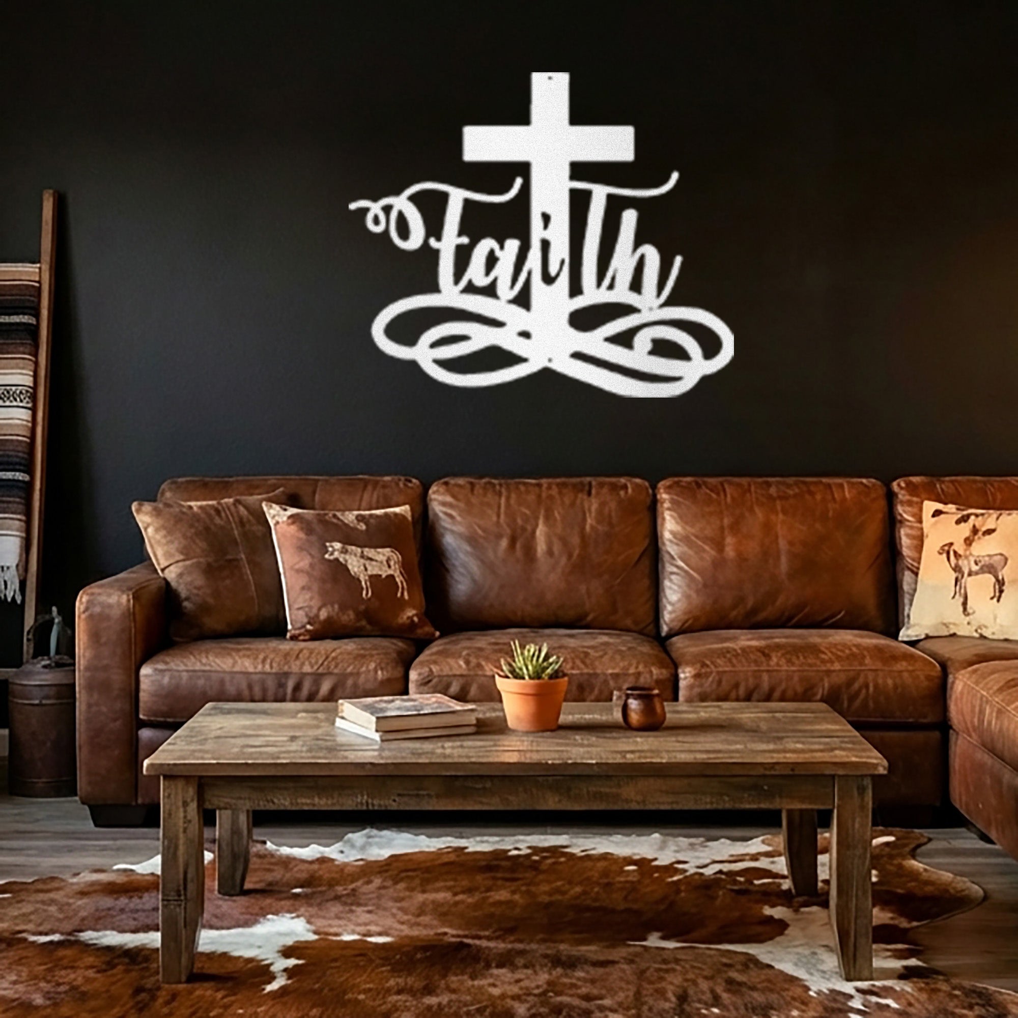 Faith Cross Metal Wall Art – Christian Decor – Inspirational Faith Steel Cross Sign – Religious Home Decor
