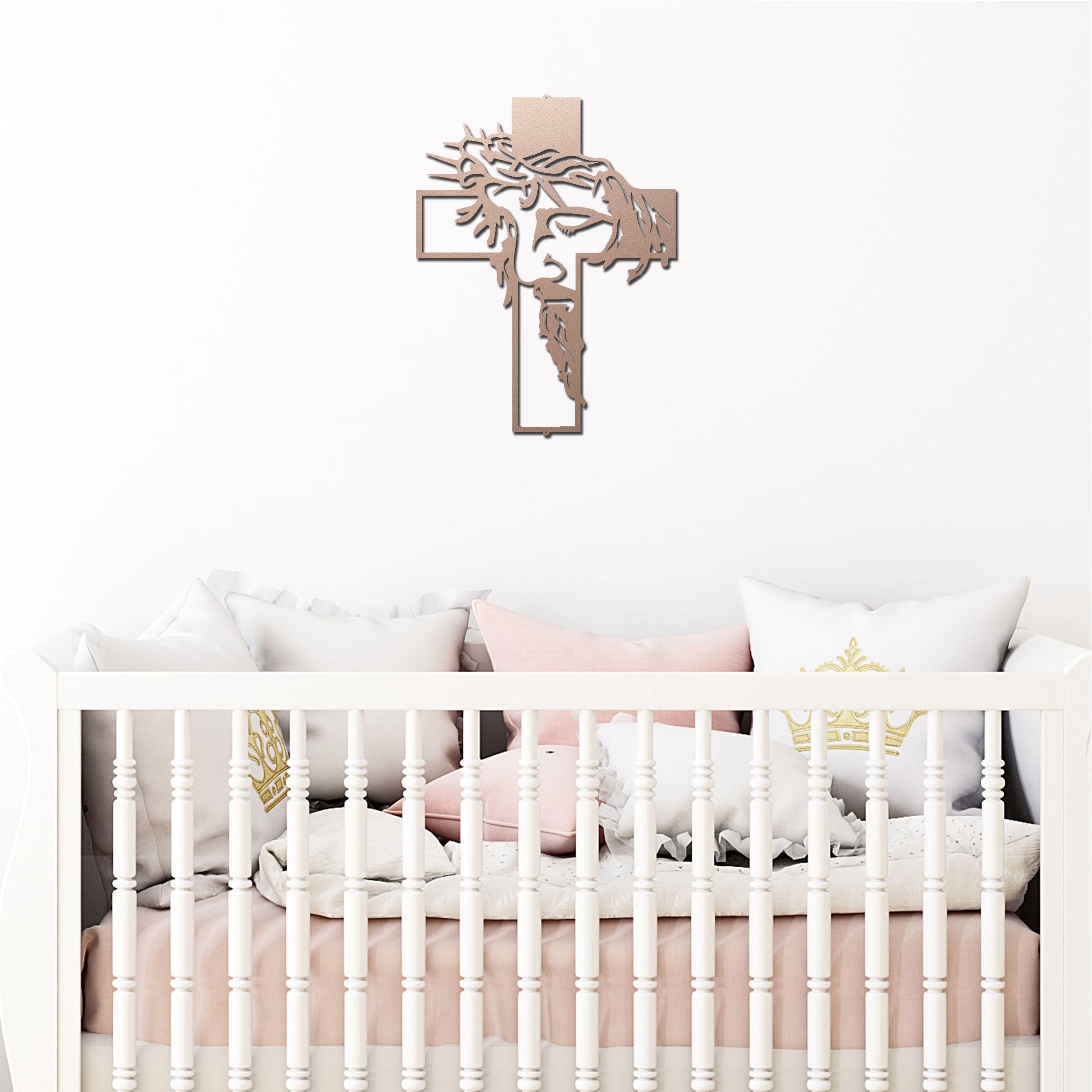 Jesus Cross Metal Wall Art – Crown of Thorns Christian Wall Decor – Inspirational Faith Steel Cross Sign – Religious Home Decor