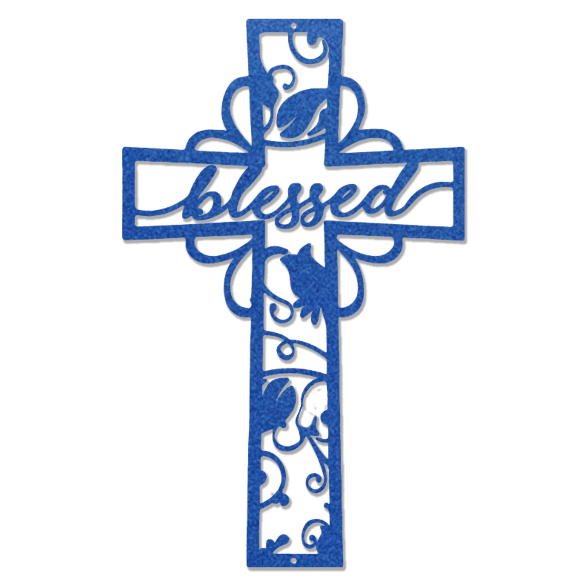 Blessed Cross Metal Wall Art – Christian Floral Cross Decor – Inspirational Faith Steel Sign – Religious Wall Decor